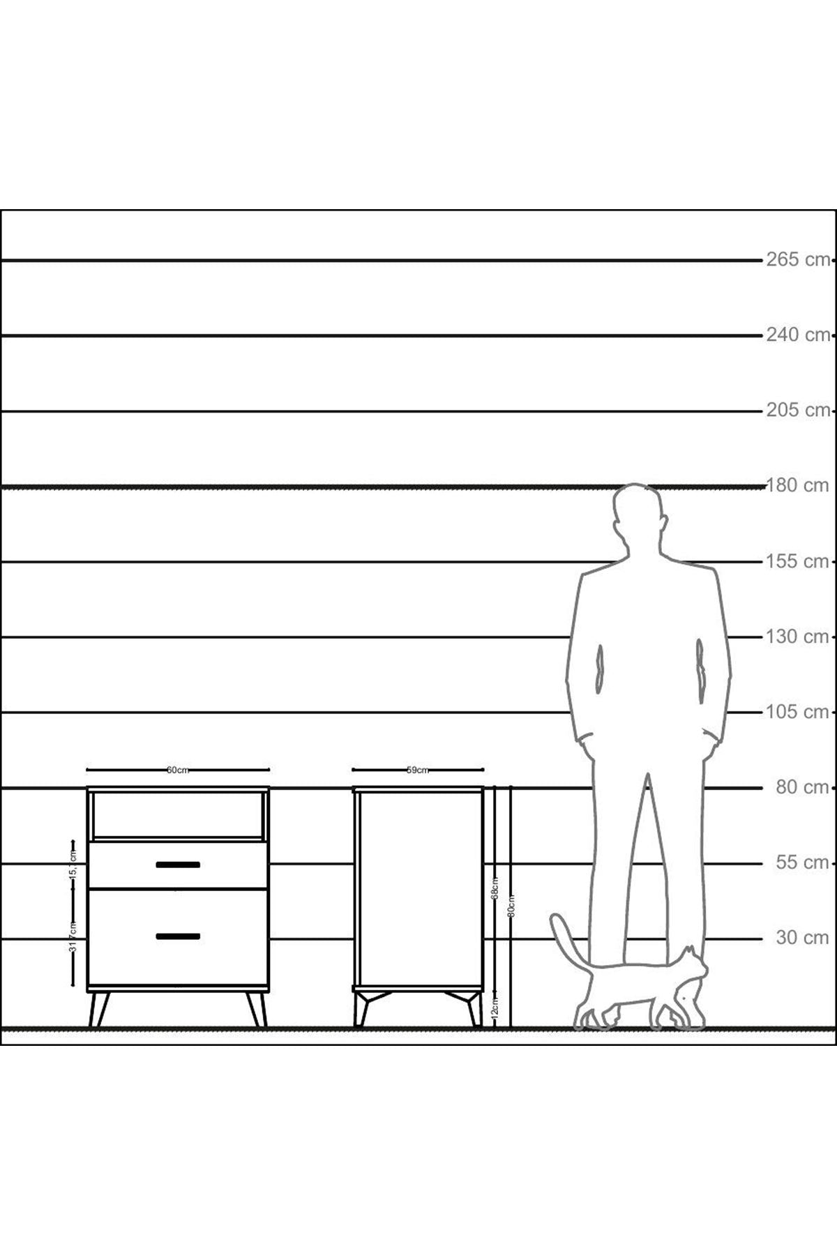 Kronos Komodin Tek Raflı 2 Çekmeceli 60x59x80 Aytaşı-Antrasit
