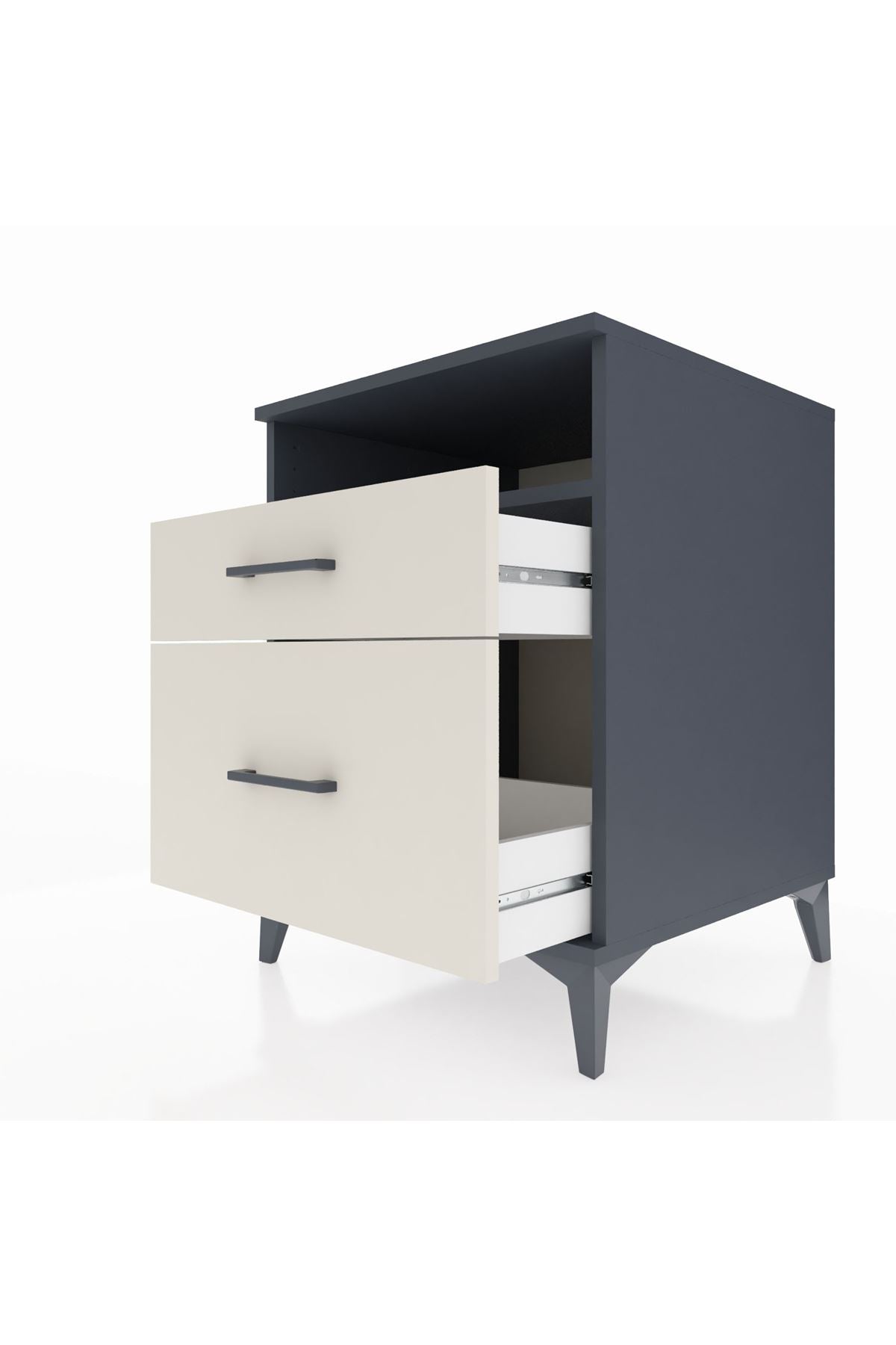 Kronos Komodin Tek Raflı 2 Çekmeceli 60x59x80 Antrasit-Aytaşı