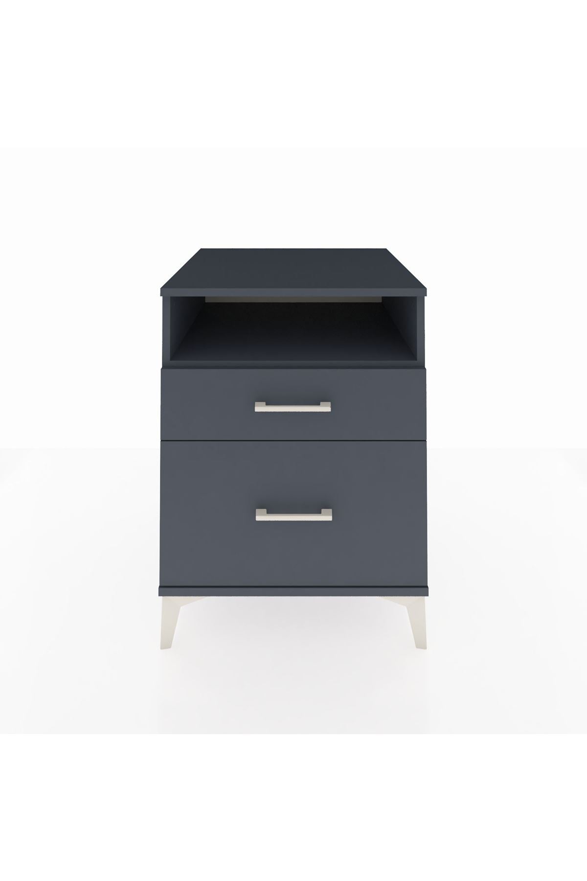 Kronos Komodin Tek Raflı 2 Çekmeceli 60x59x80 Antrasit-Antrasit