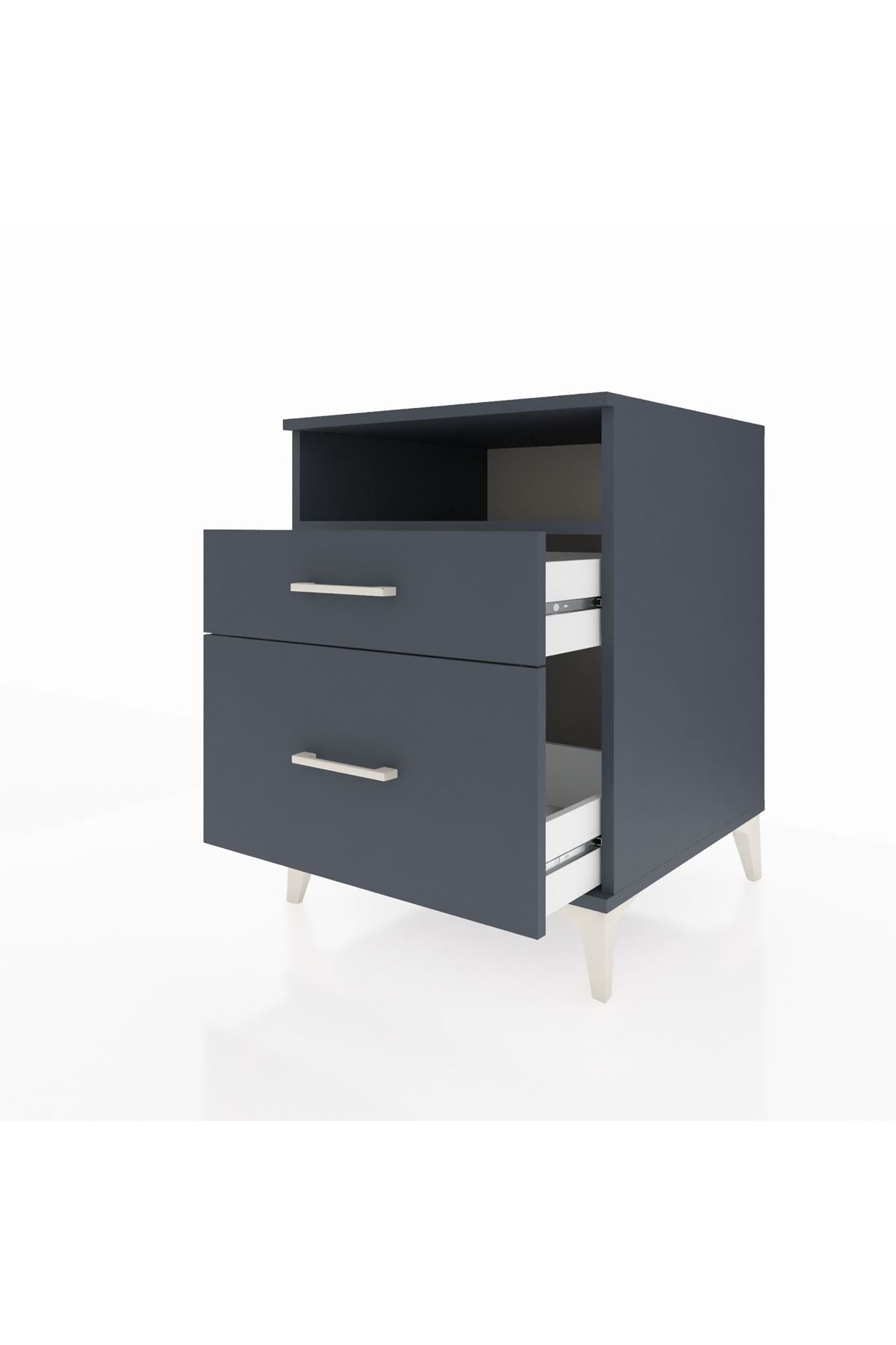 Kronos Komodin Tek Raflı 2 Çekmeceli 60x59x80 Antrasit-Antrasit