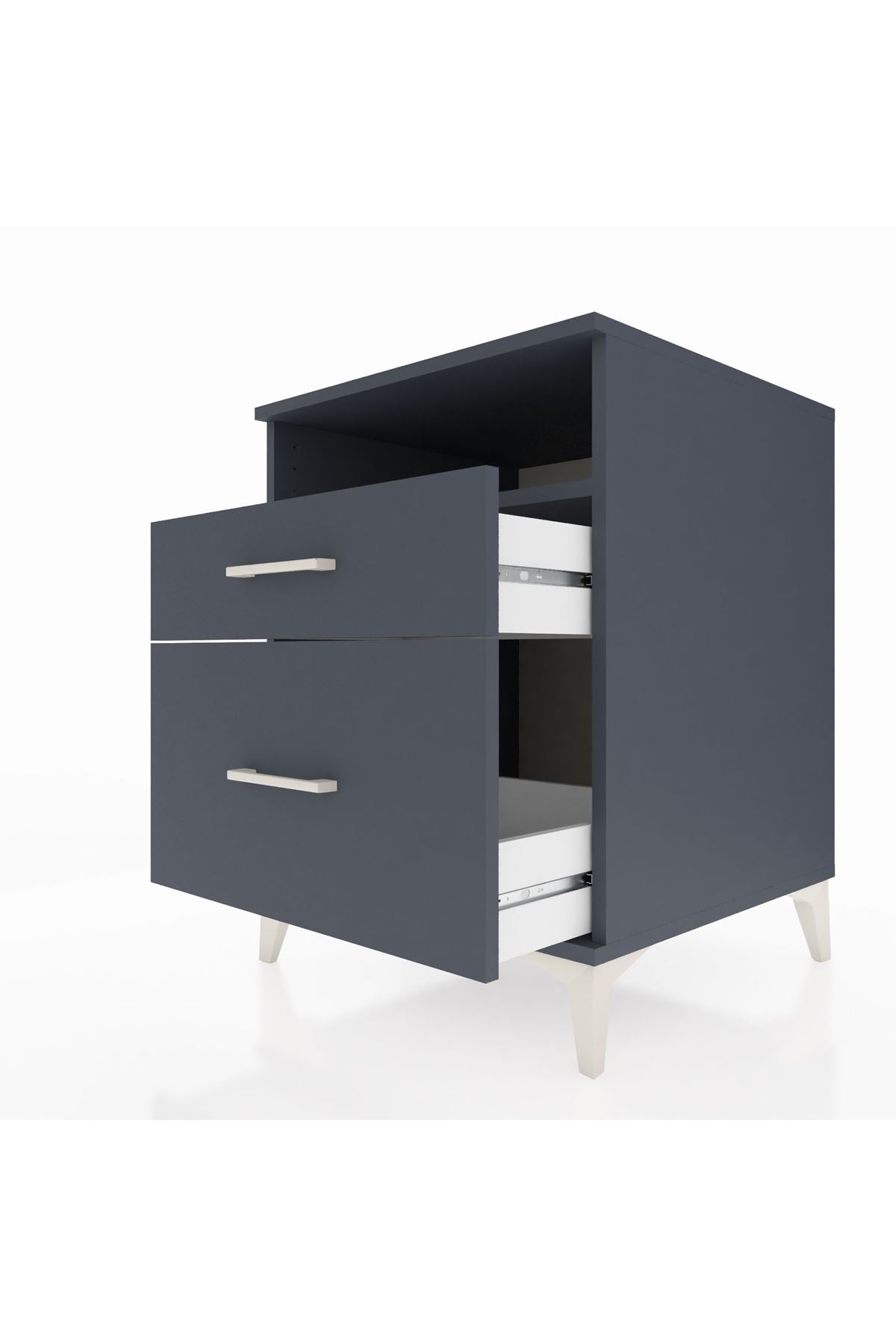 Kronos Komodin Tek Raflı 2 Çekmeceli 60x59x80 Antrasit-Antrasit