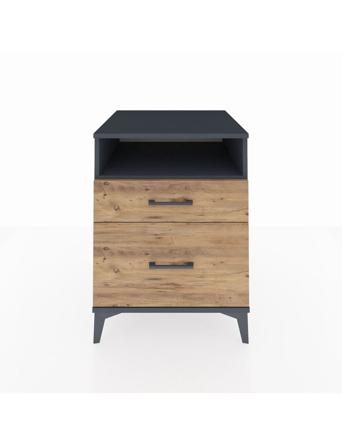 Kronos Komodin Tek Raflı 2 Çekmeceli 60x59x80 Antrasit-Çam