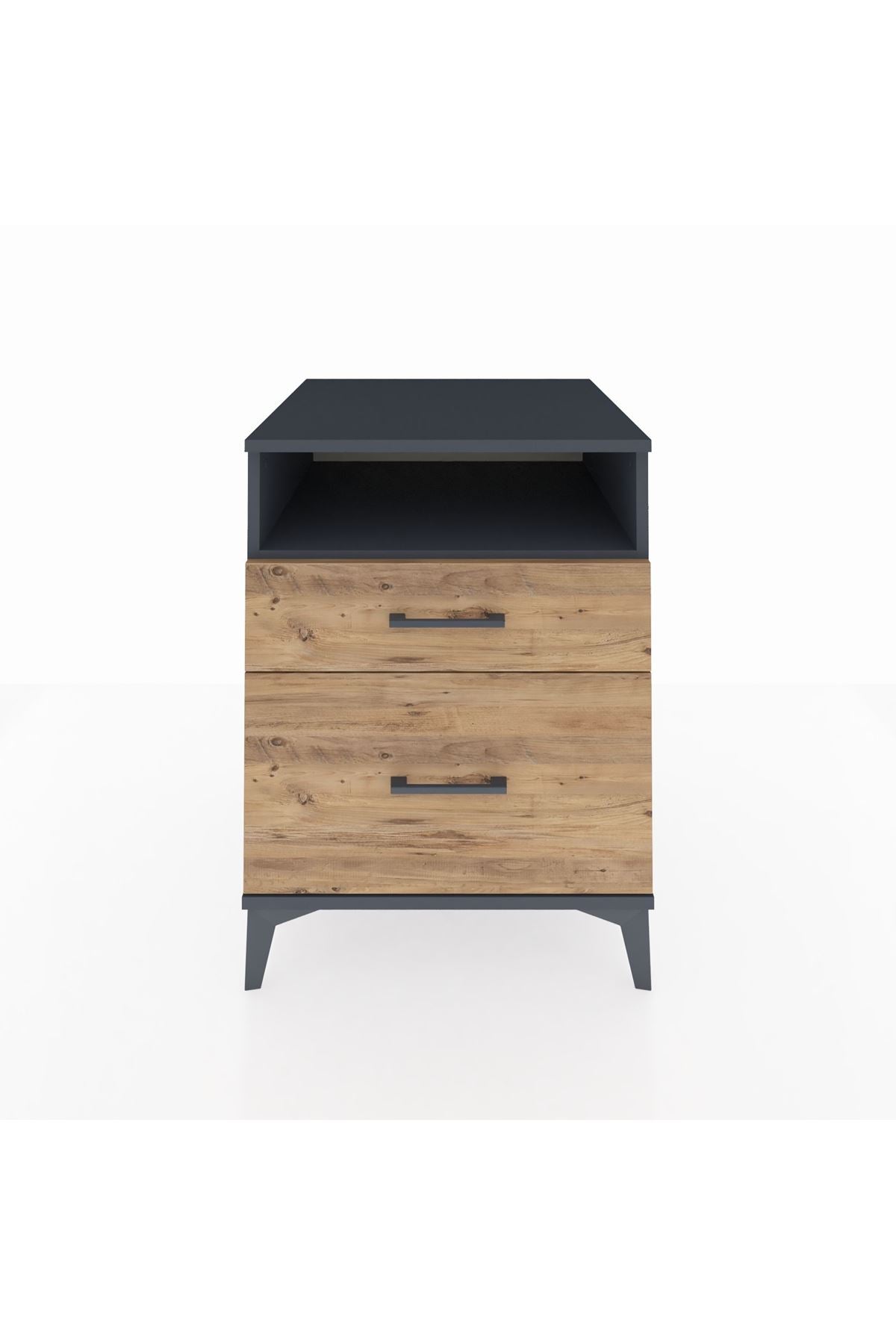 Kronos Komodin Tek Raflı 2 Çekmeceli 60x59x80 Antrasit-Çam