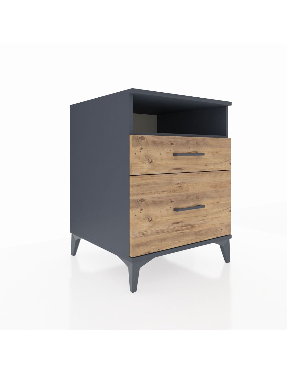 Kronos Komodin Tek Raflı 2 Çekmeceli 60x59x80 Antrasit-Çam