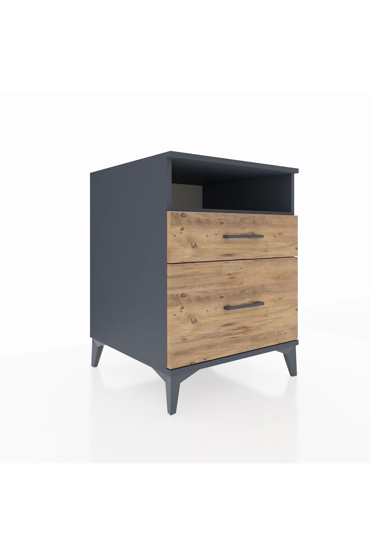 Kronos Komodin Tek Raflı 2 Çekmeceli 60x59x80 Antrasit-Çam