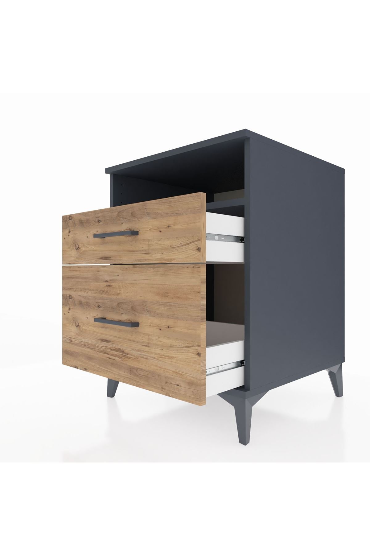 Kronos Komodin Tek Raflı 2 Çekmeceli 60x59x80 Antrasit-Çam