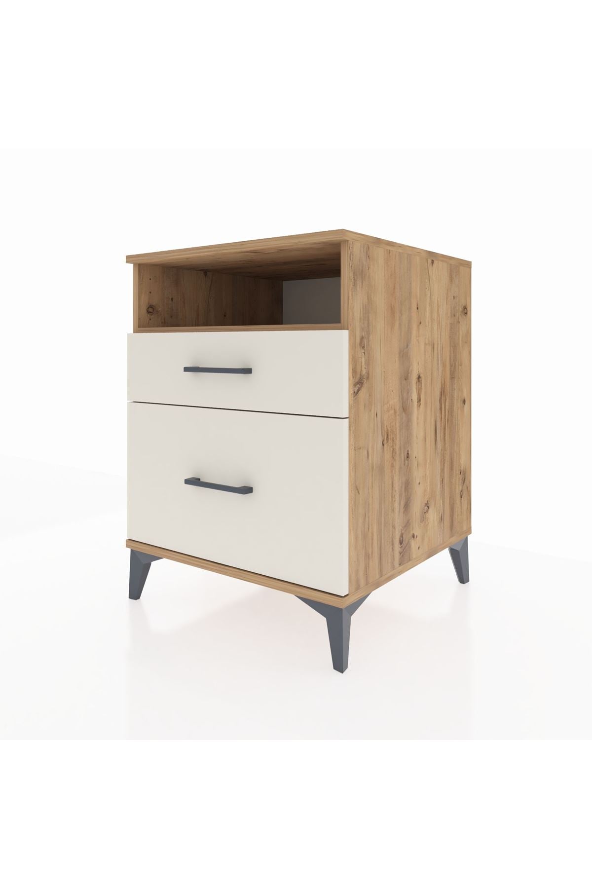 Kronos Komodin Tek Raflı 2 Çekmeceli 60x59x80 Çam-Aytaşı
