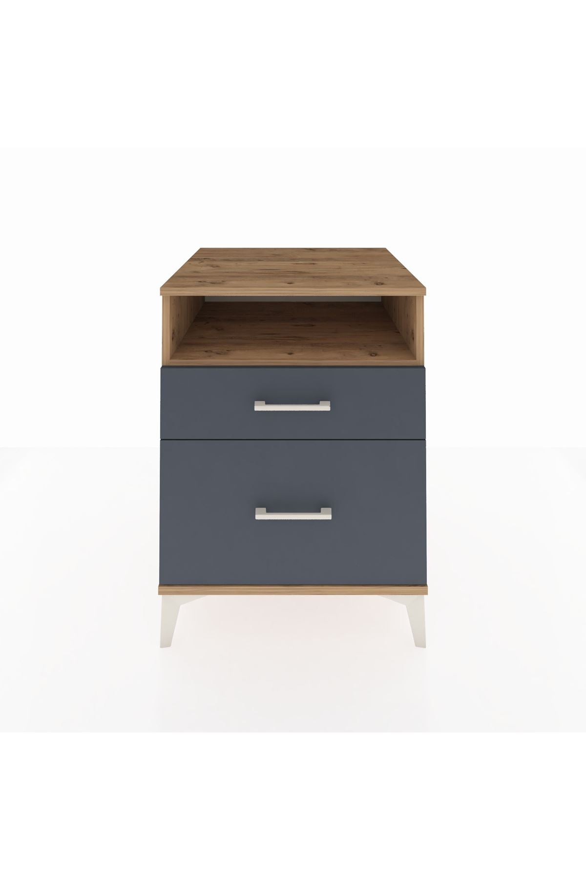 Kronos Komodin Tek Raflı 2 Çekmeceli 60x59x80 Çam-Antrasit