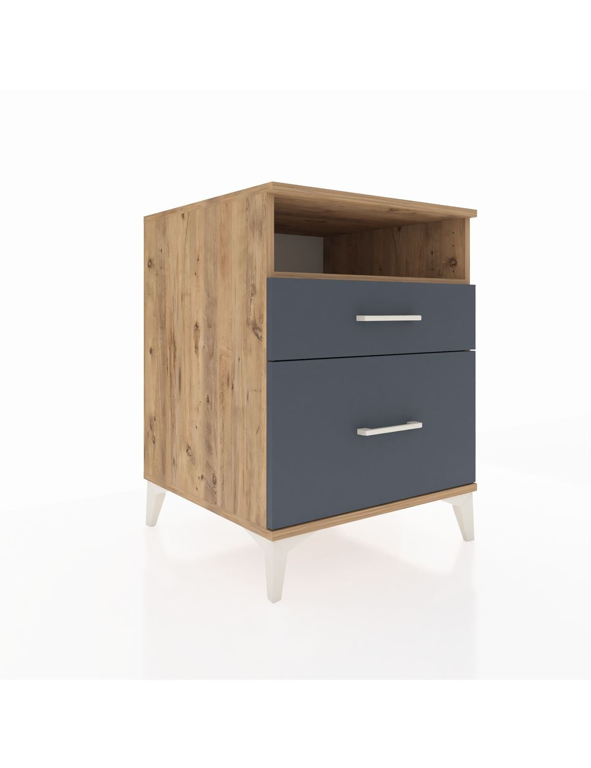 Kronos Komodin Tek Raflı 2 Çekmeceli 60x59x80 Çam-Antrasit