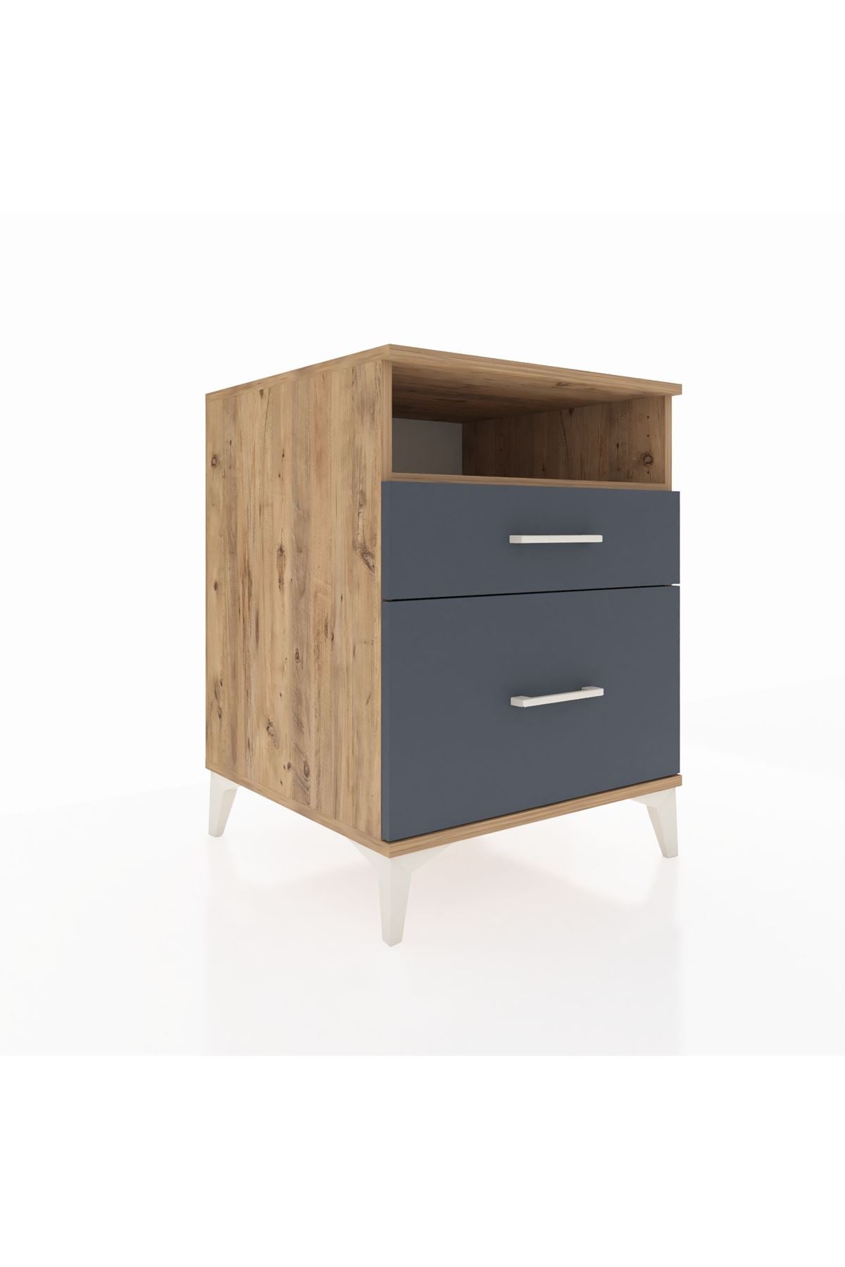 Kronos Komodin Tek Raflı 2 Çekmeceli 60x59x80 Çam-Antrasit