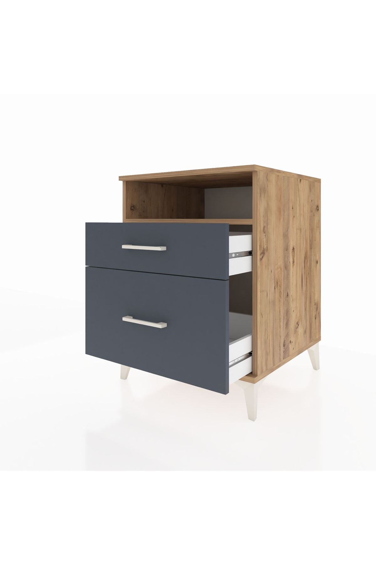 Kronos Komodin Tek Raflı 2 Çekmeceli 60x59x80 Çam-Antrasit