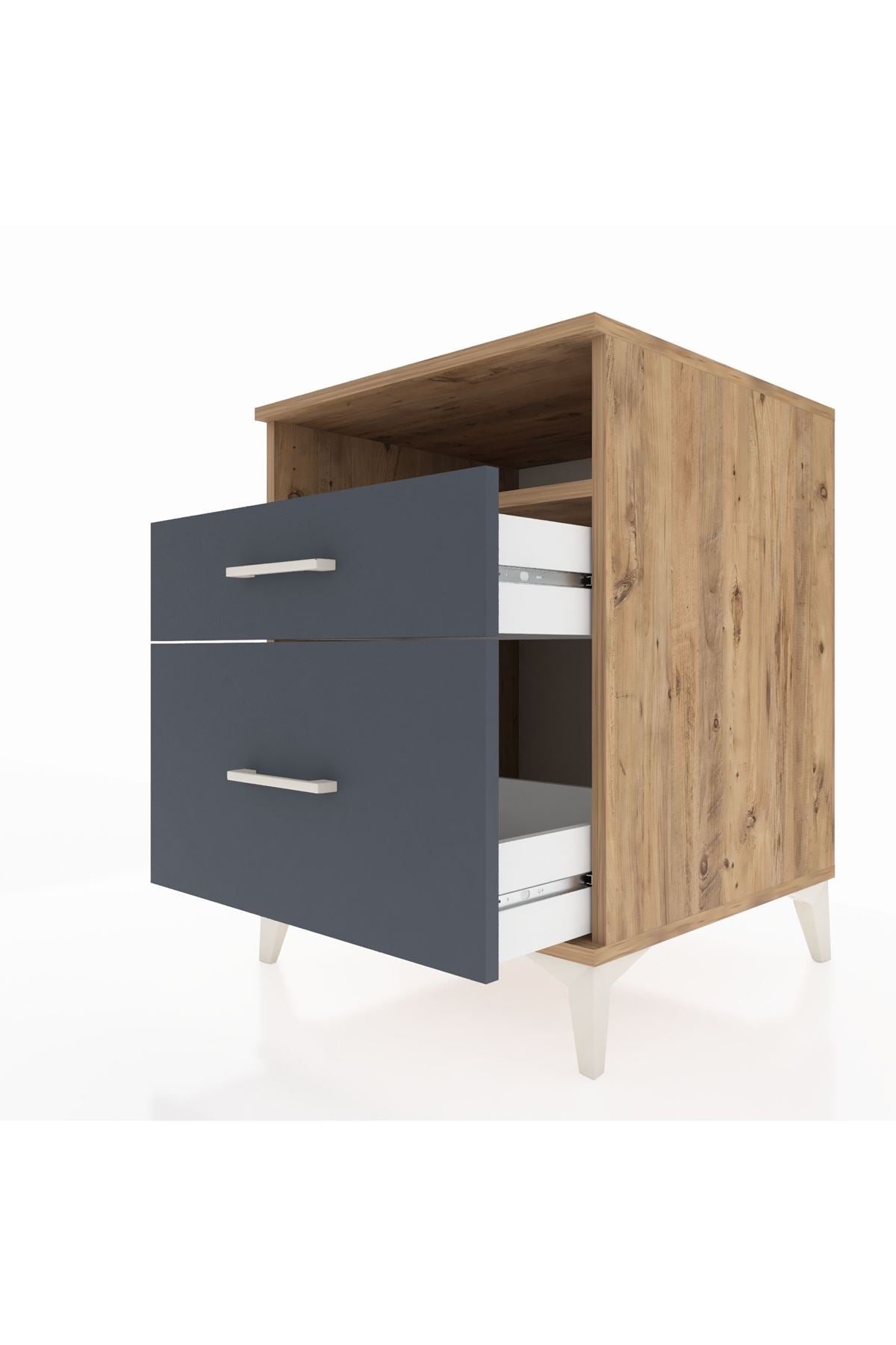 Kronos Komodin Tek Raflı 2 Çekmeceli 60x59x80 Çam-Antrasit