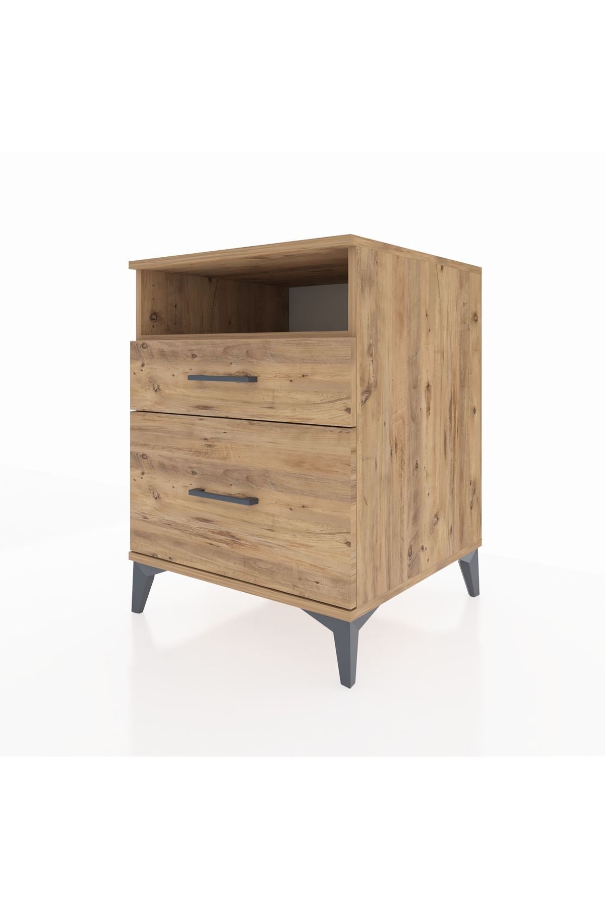 Kronos Komodin Tek Raflı 2 Çekmeceli 60x59x80 Çam-Çam
