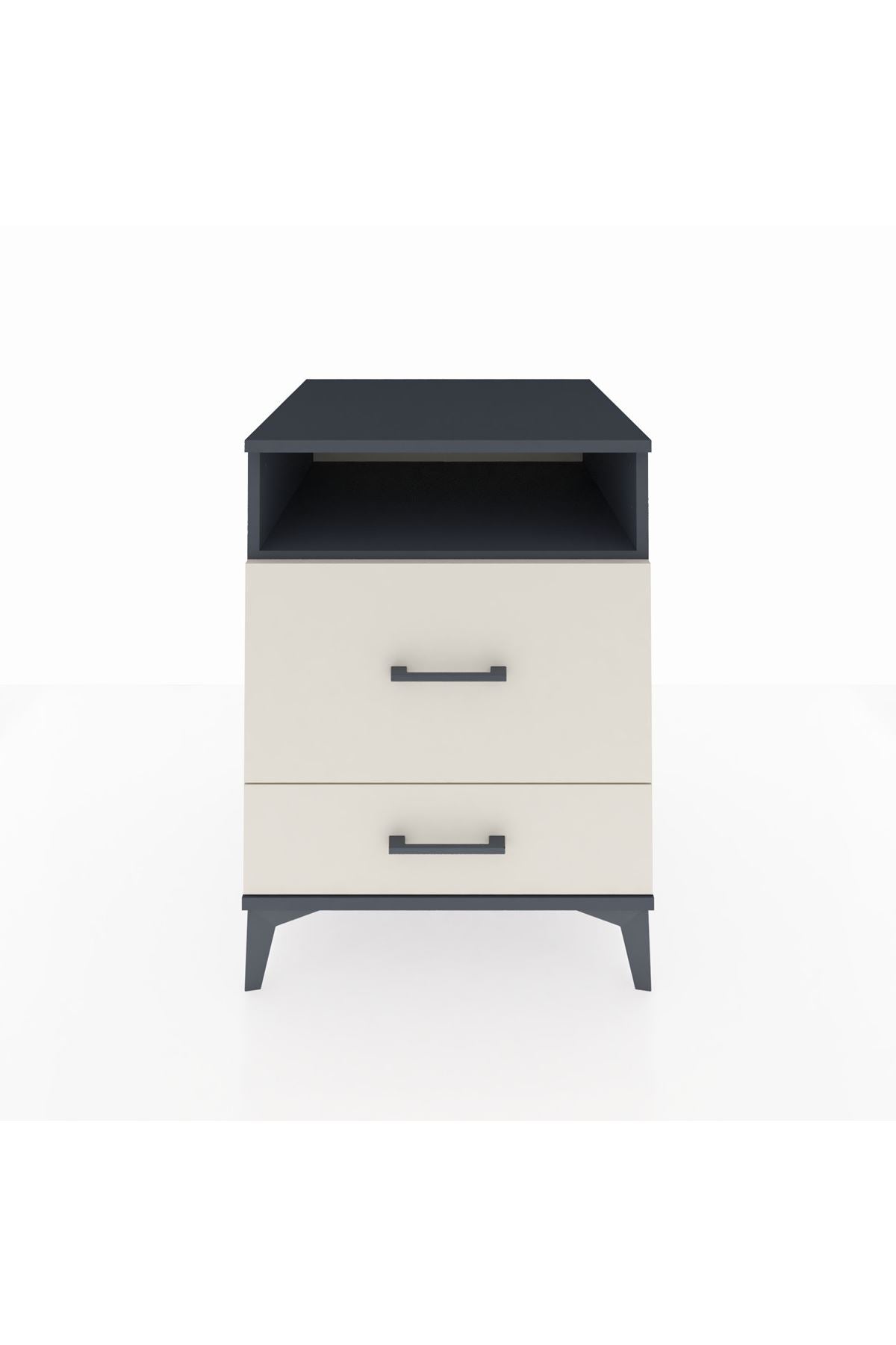 Kronos Komodin Tek Raflı 2 Çekmeceli 60x59x80 Antrasit-Aytaşı