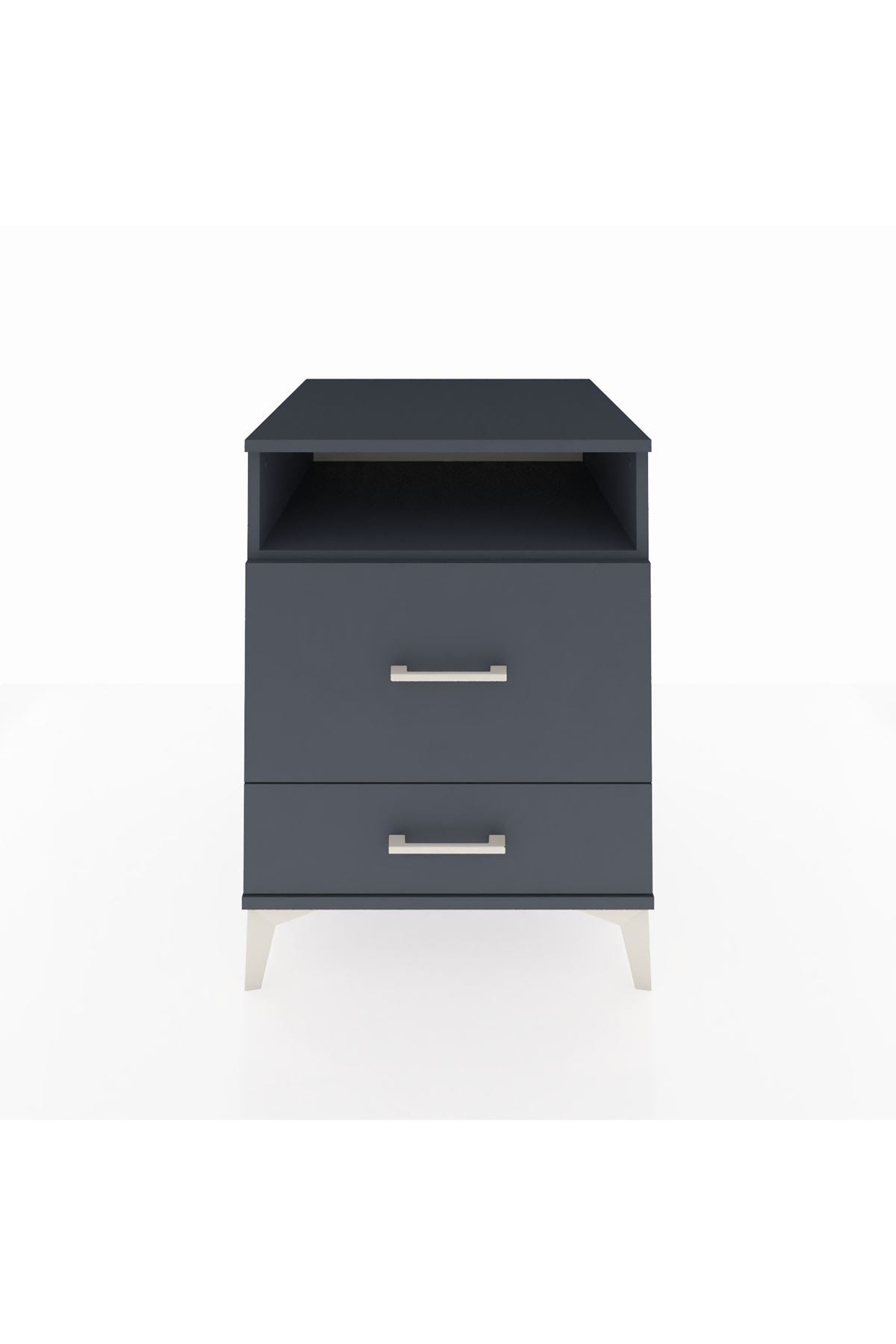 Kronos Komodin Tek Raflı 2 Çekmeceli 60x59x80 Antrasit-Antrasit