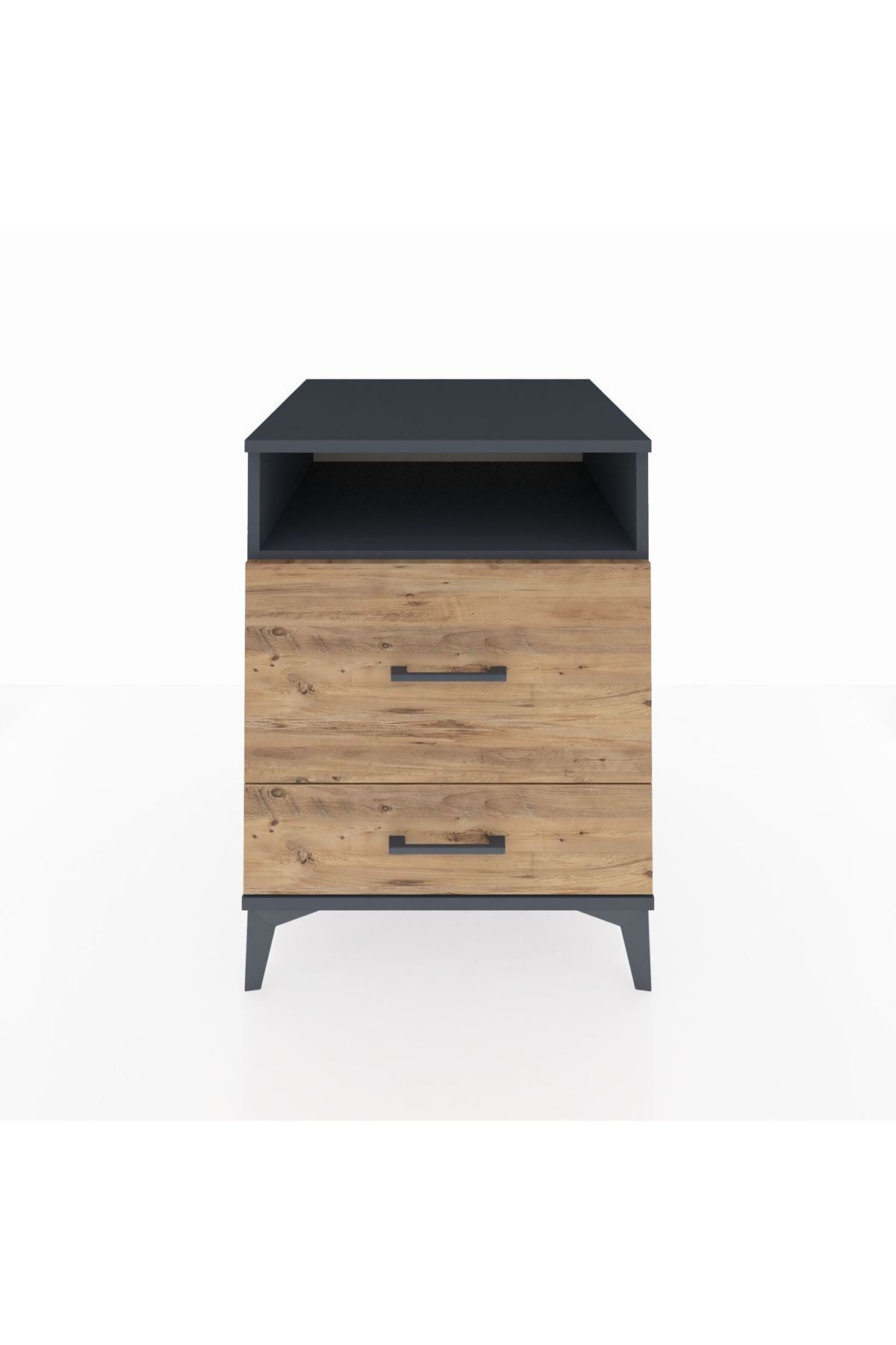Kronos Komodin Tek Raflı 2 Çekmeceli 60x59x80 Antrasit-Çam