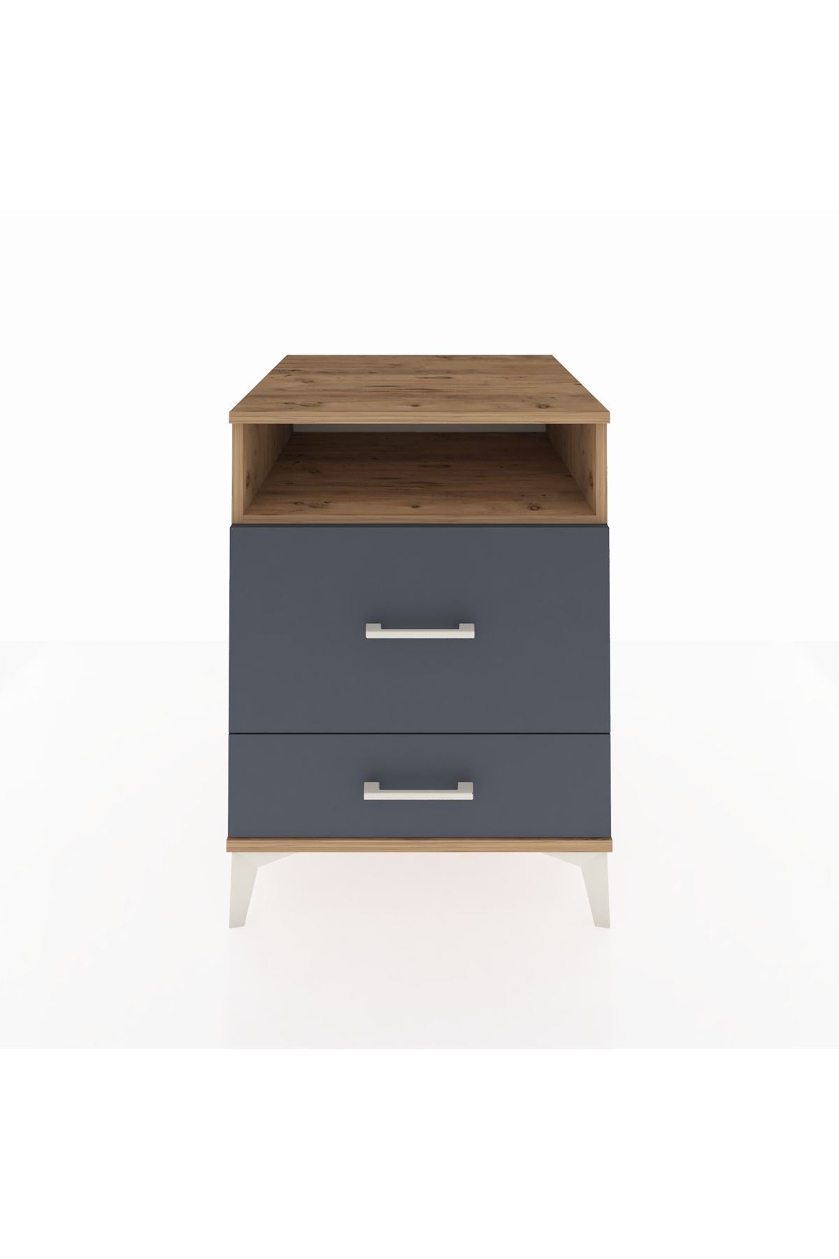 Kronos Komodin Tek Raflı 2 Çekmeceli 60x59x80 Çam-Antrasit