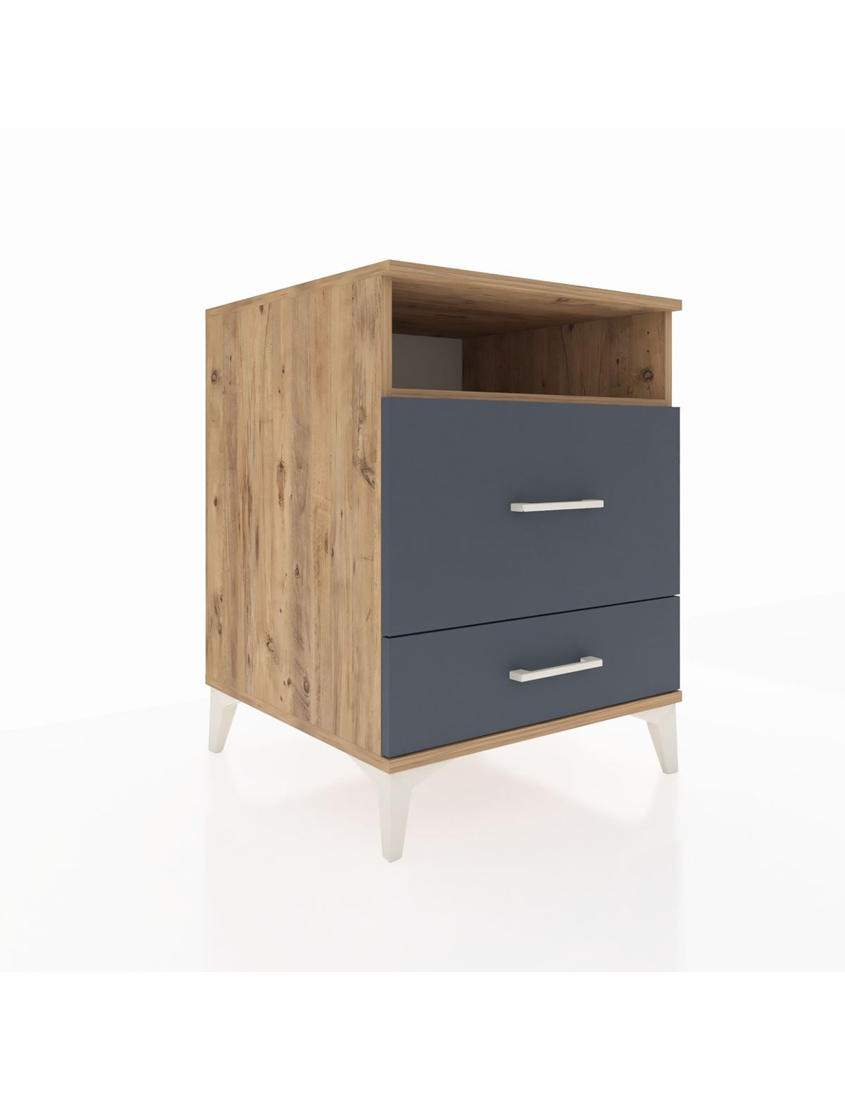 Kronos Komodin Tek Raflı 2 Çekmeceli 60x59x80 Çam-Antrasit