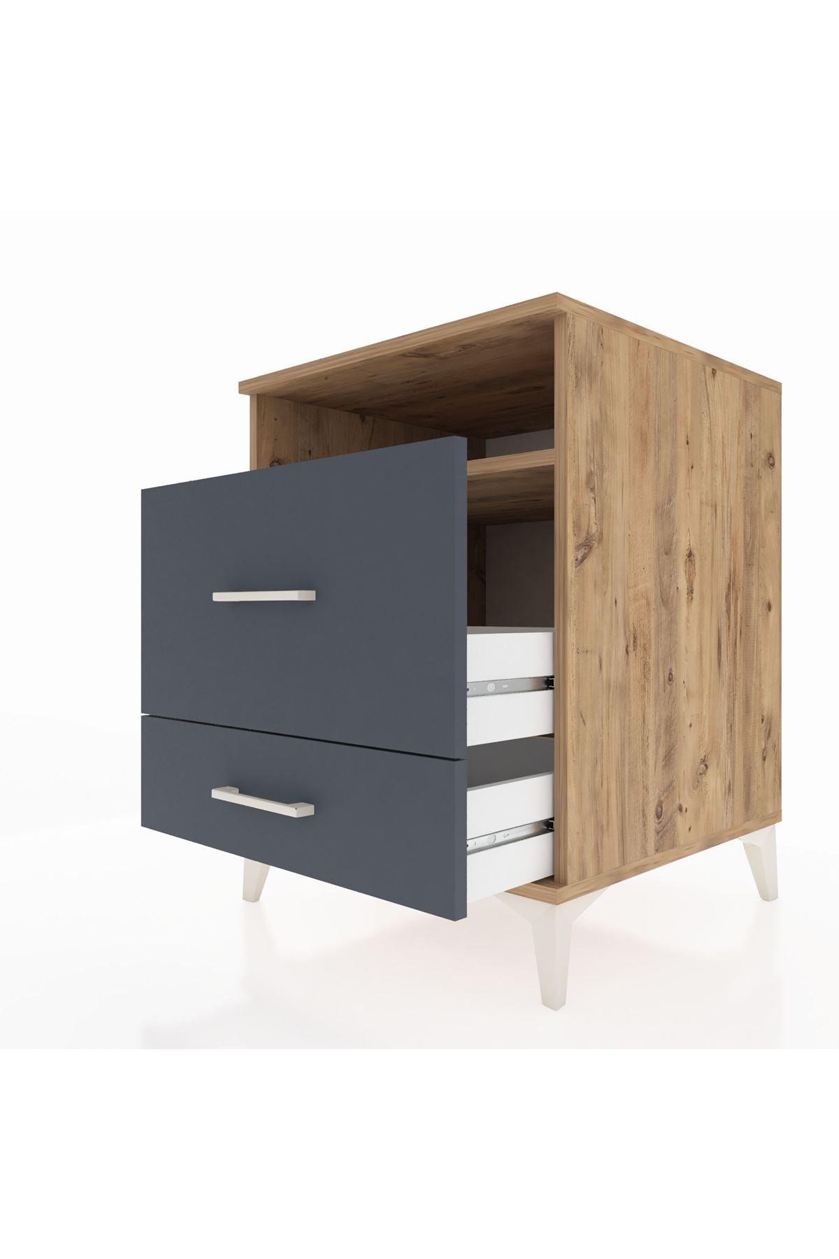 Kronos Komodin Tek Raflı 2 Çekmeceli 60x59x80 Çam-Antrasit