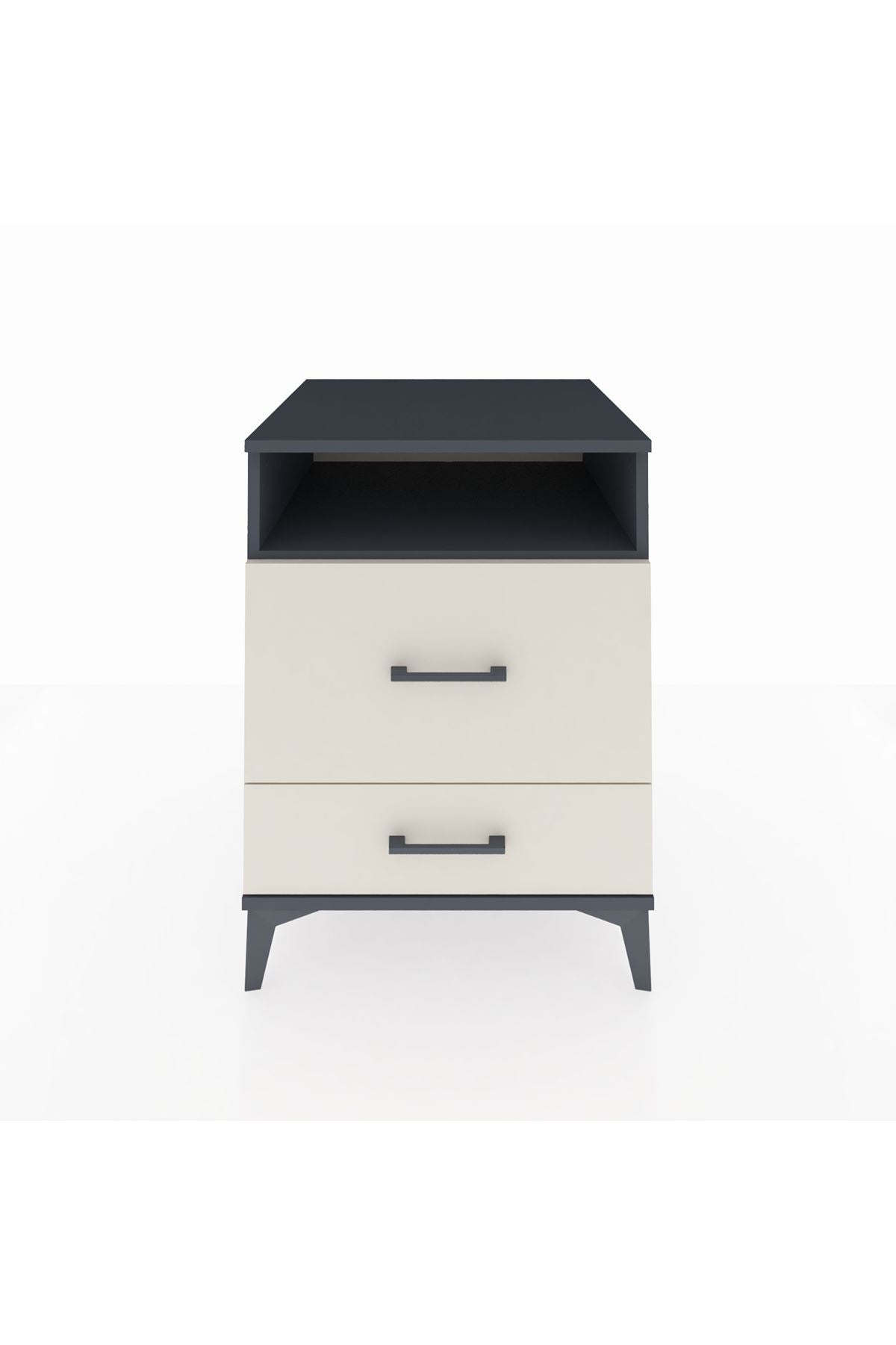 Kronos Komodin Tek Raflı 2 Çekmeceli 60x59x80 Antrasit-Aytaşı