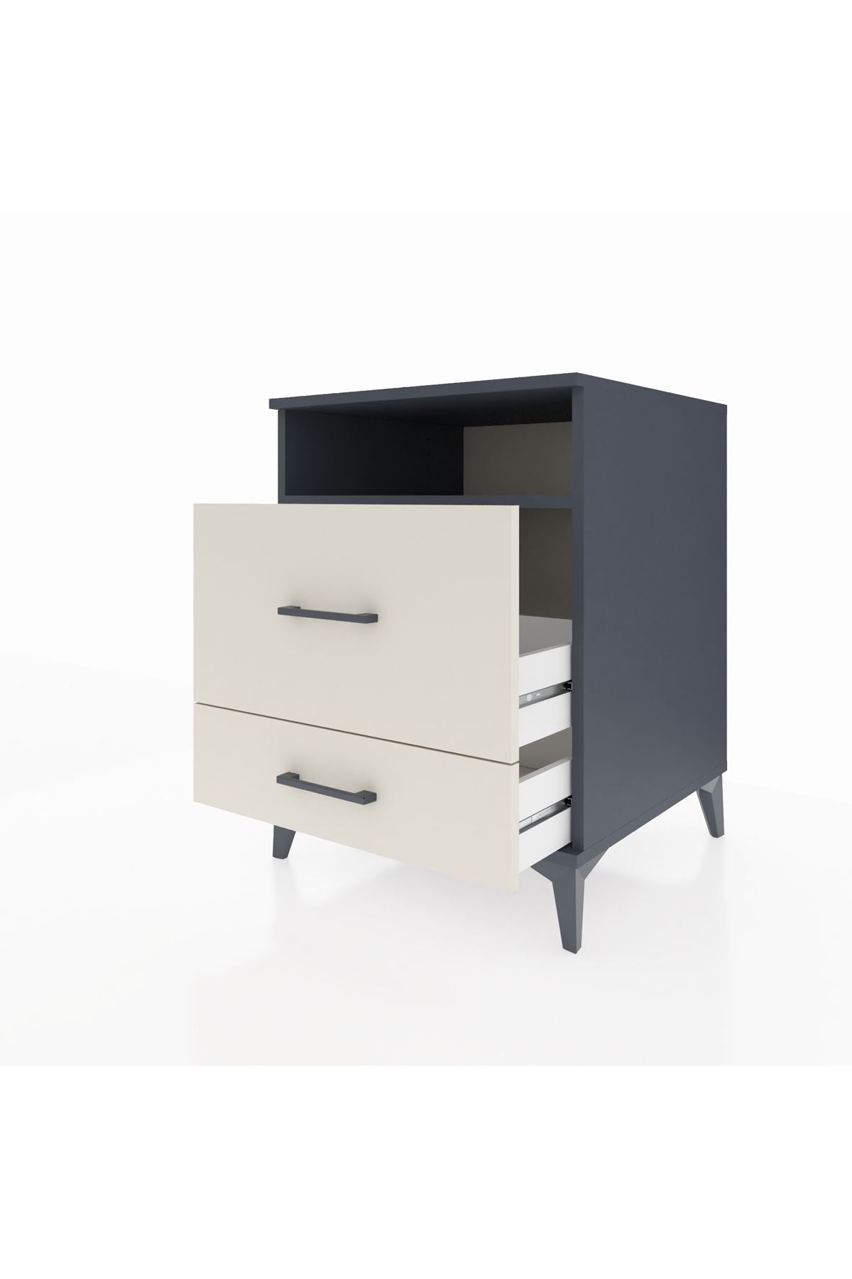 Kronos Komodin Tek Raflı 2 Çekmeceli 60x59x80 Antrasit-Aytaşı