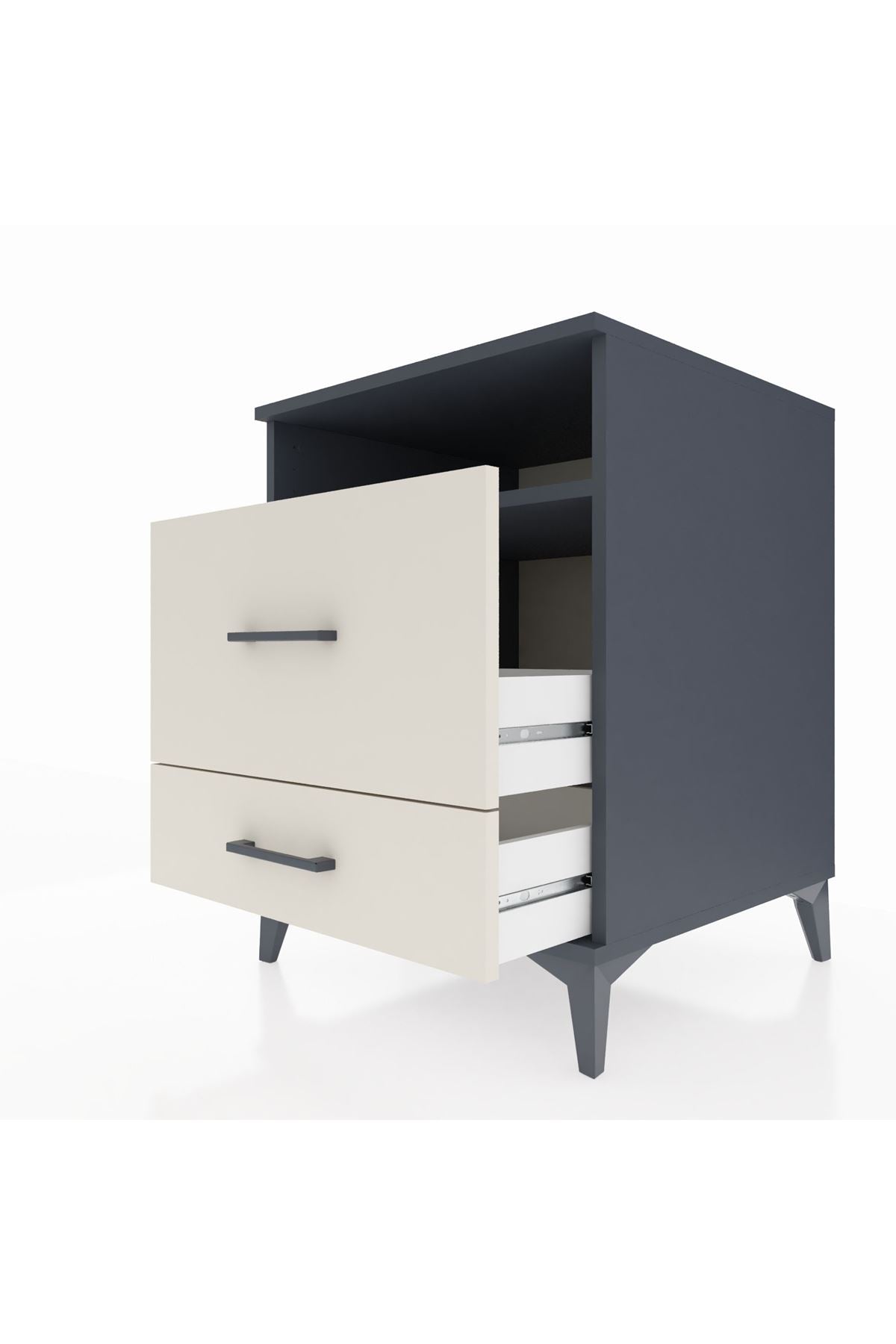 Kronos Komodin Tek Raflı 2 Çekmeceli 60x59x80 Antrasit-Aytaşı