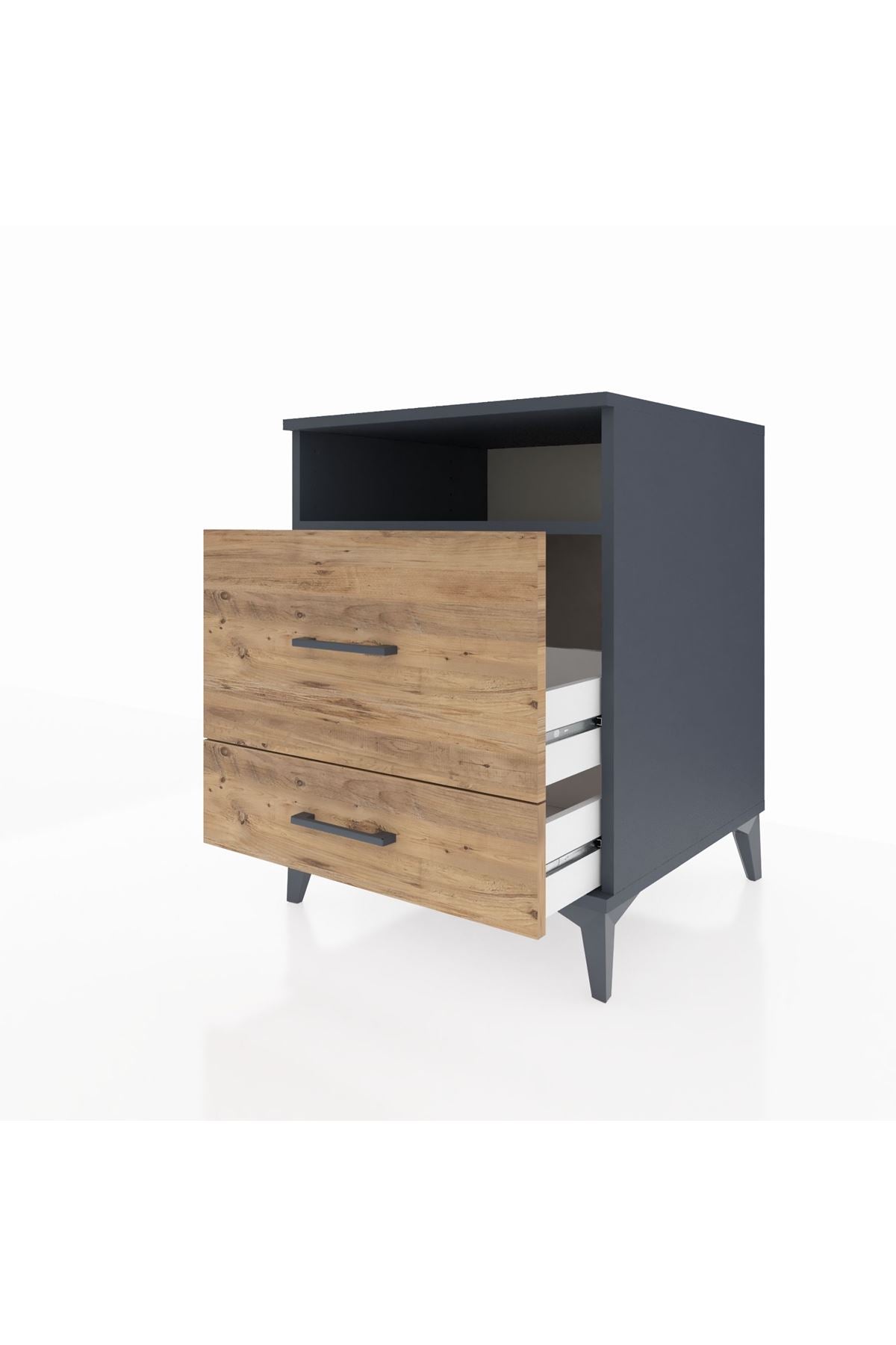 Kronos Komodin Tek Raflı 2 Çekmeceli 60x59x80 Antrasit-Çam