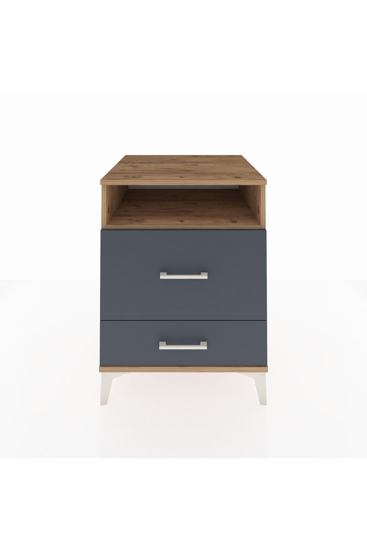 Kronos Komodin Tek Raflı 2 Çekmeceli 60x59x80 Çam-Antrasit