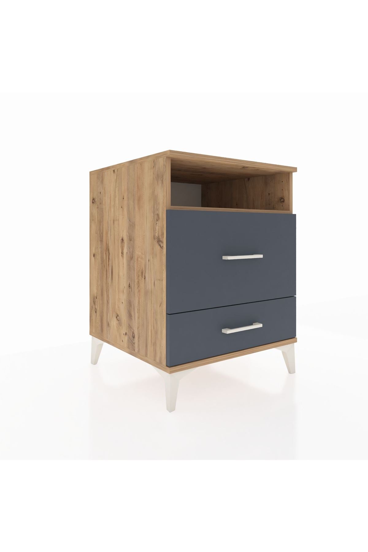 Kronos Komodin Tek Raflı 2 Çekmeceli 60x59x80 Çam-Antrasit