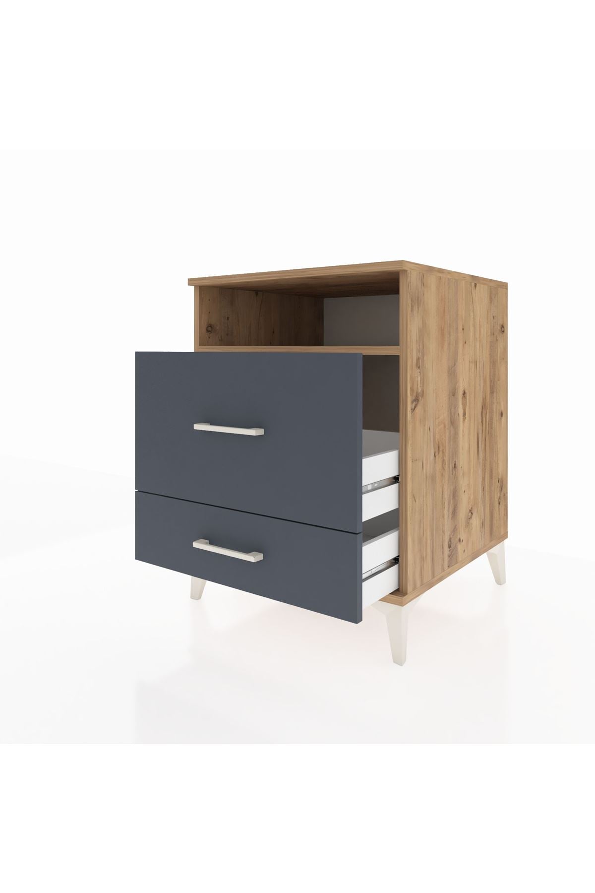 Kronos Komodin Tek Raflı 2 Çekmeceli 60x59x80 Çam-Antrasit