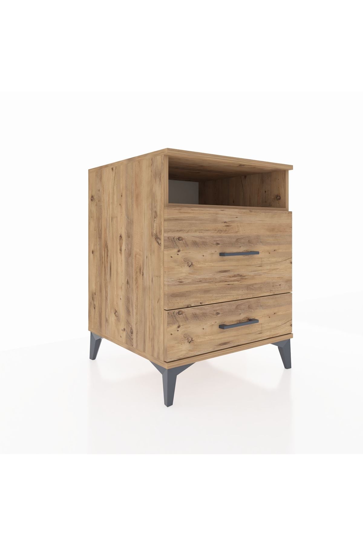 Kronos Komodin Tek Raflı 2 Çekmeceli 60x59x80 Çam-Çam