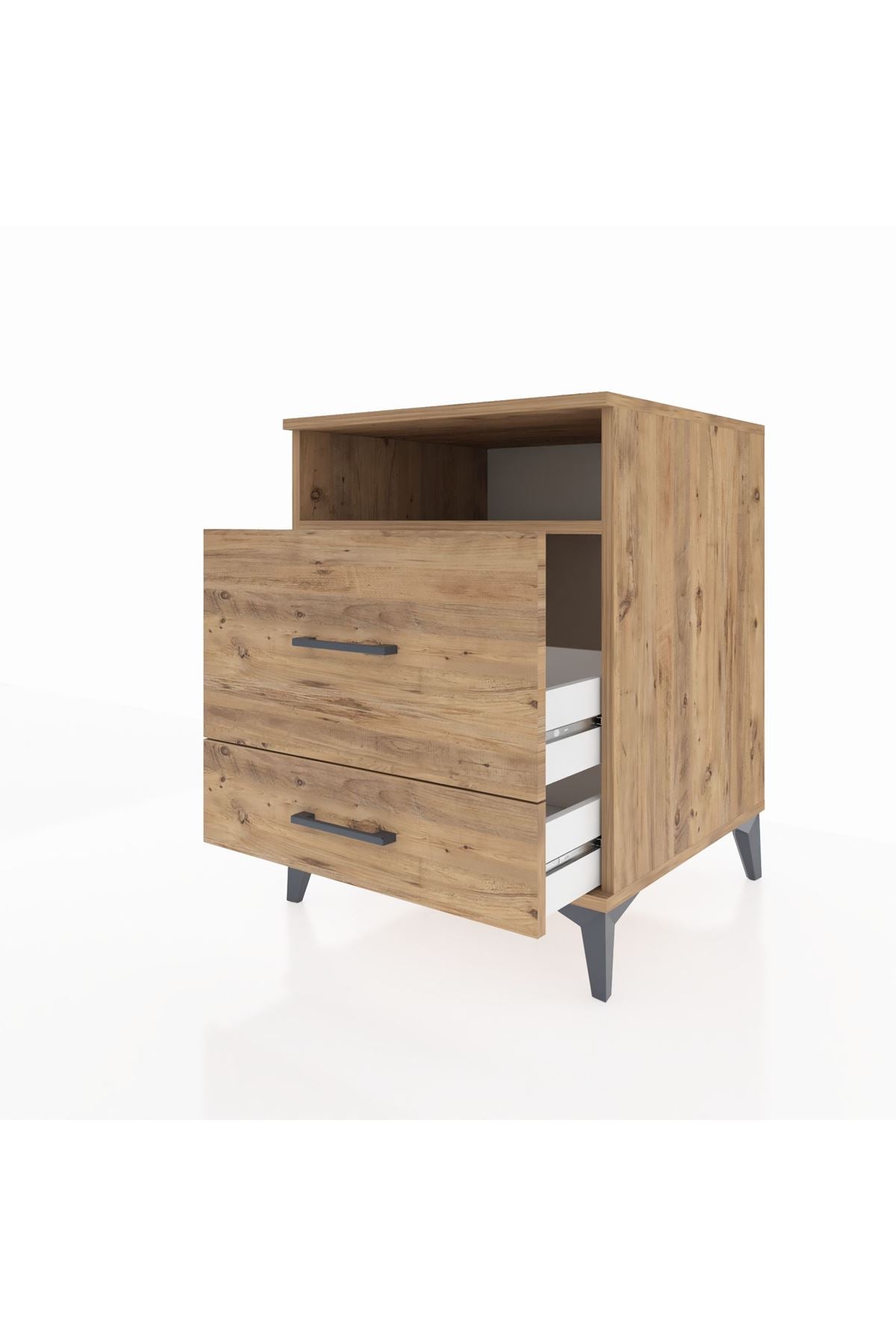 Kronos Komodin Tek Raflı 2 Çekmeceli 60x59x80 Çam-Çam