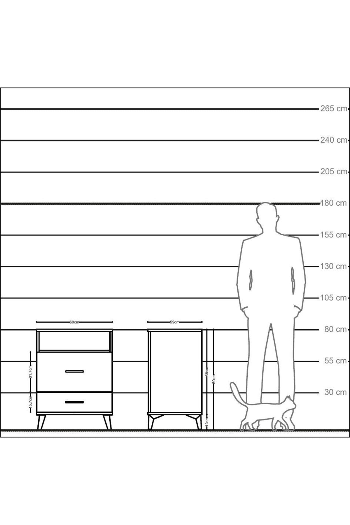 Kronos Komodin Tek Raflı 2 Çekmeceli 60x59x80 Çam-Çam