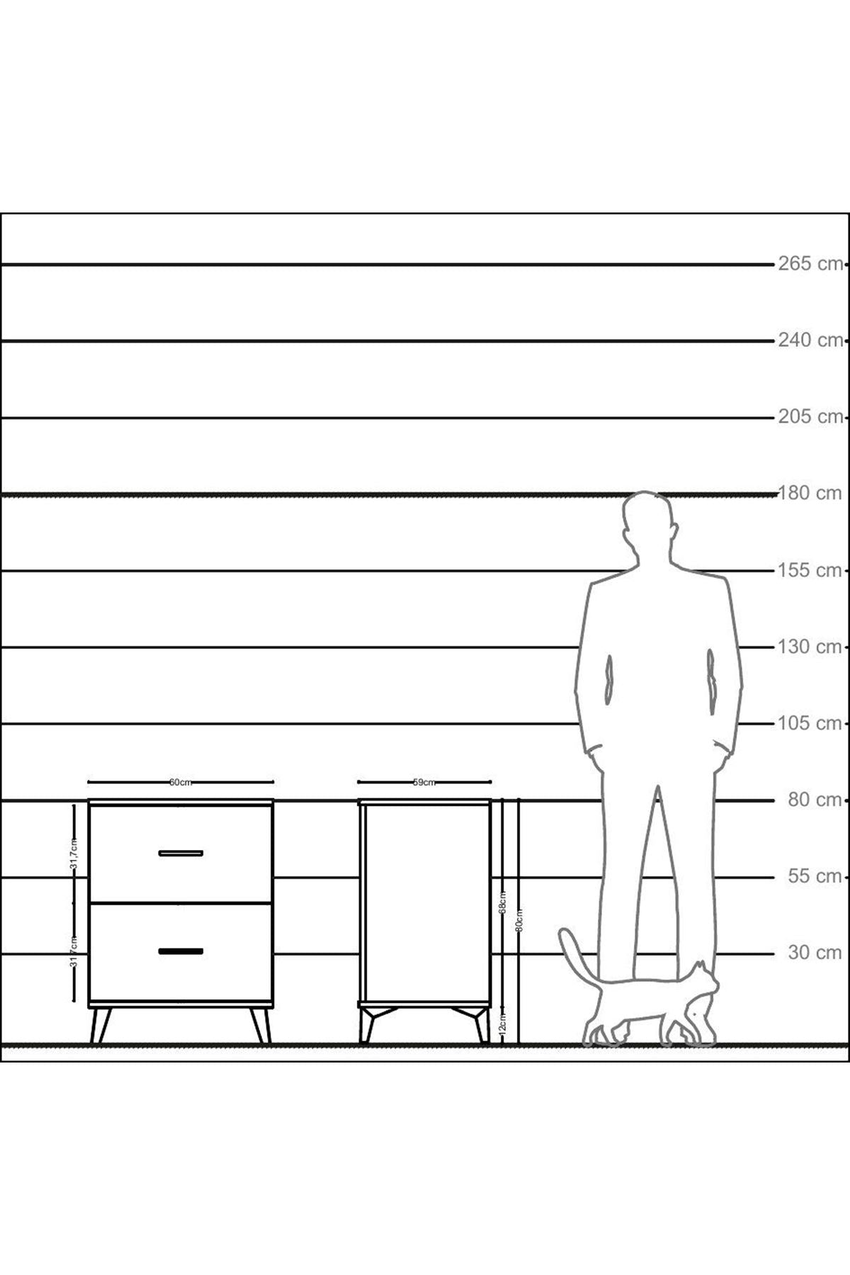 Kronos Komodin 2 Çekmeceli 60x59x80 Çam-Aytaşı