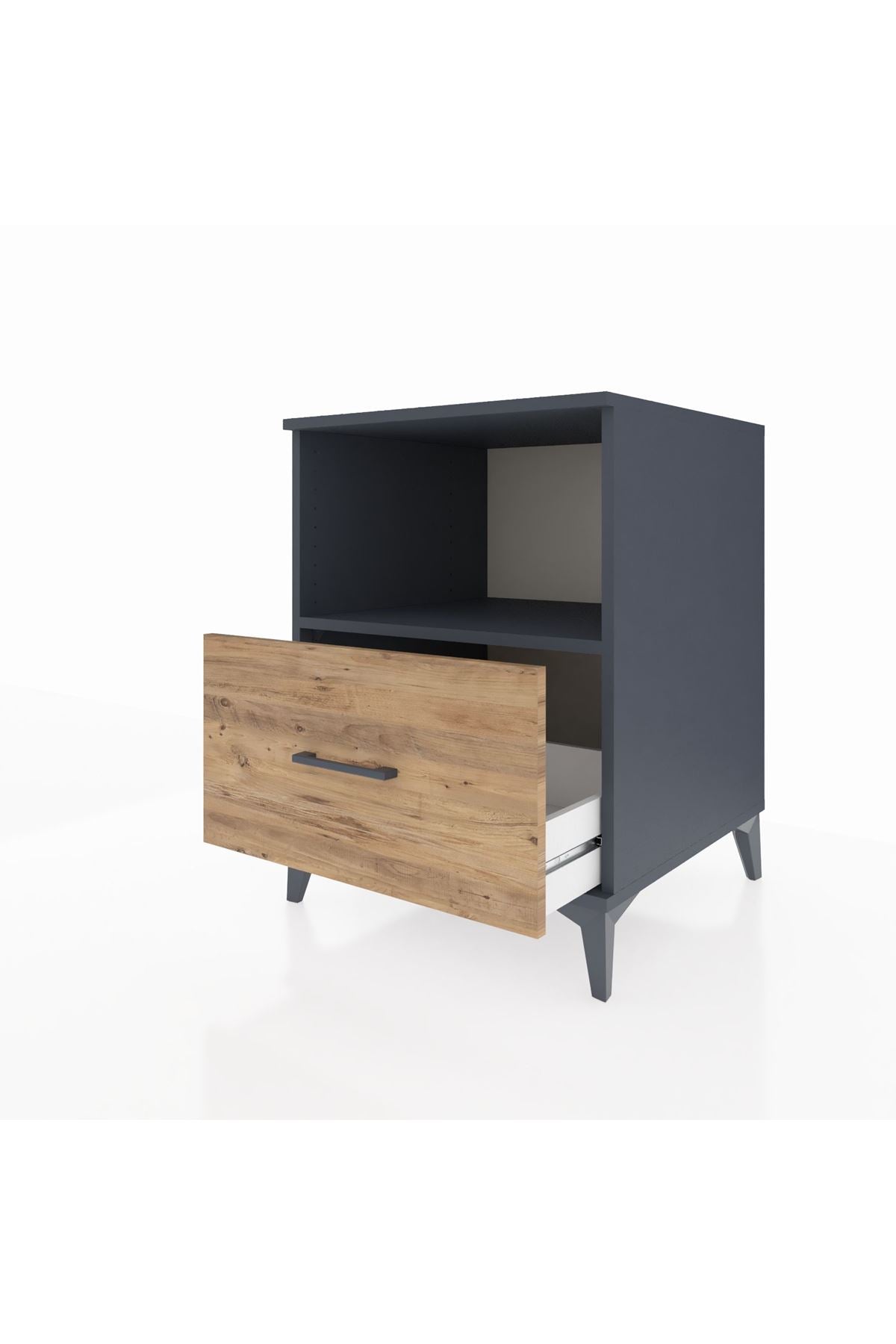 Kronos Komodin Tek Raflı Tek Çekmeceli 60x59x80 Antrasit-Çam