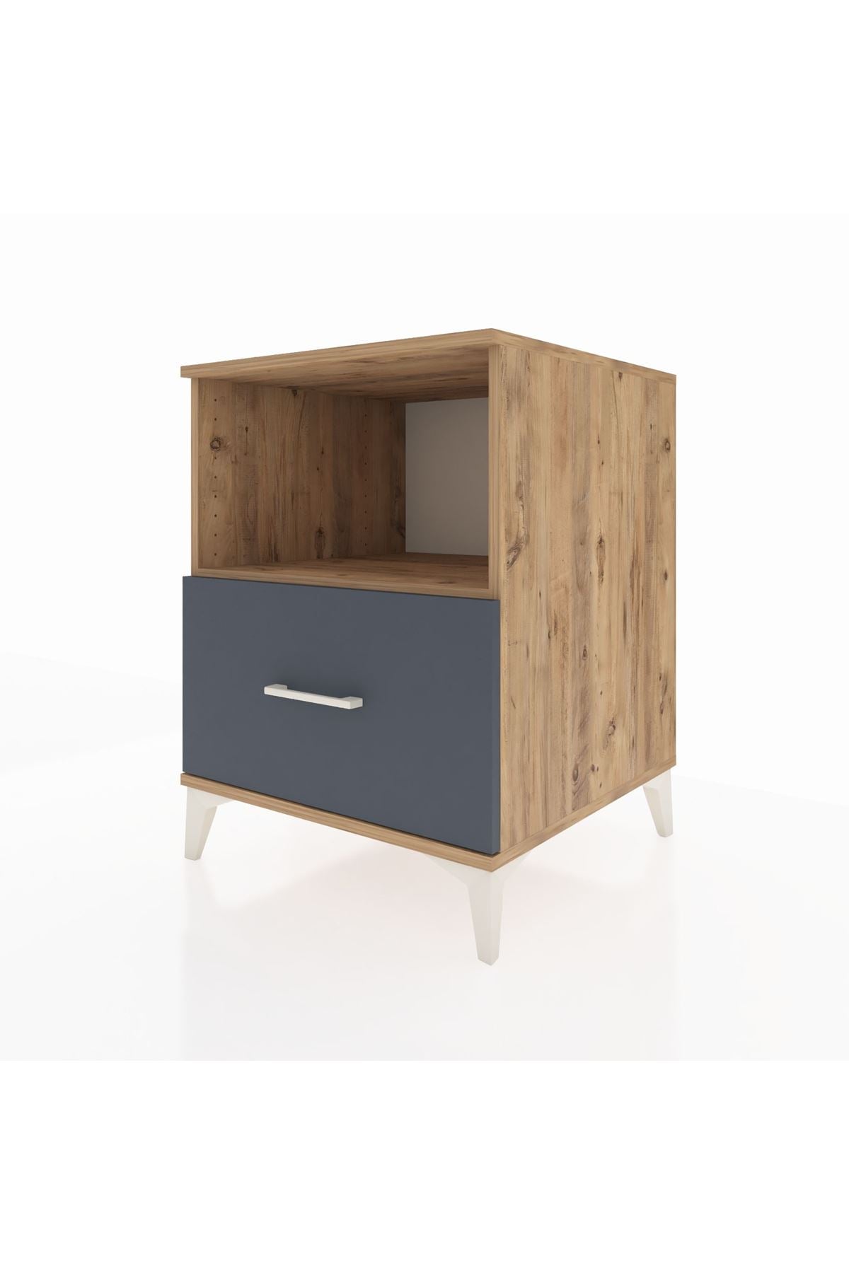 Kronos Komodin Tek Raflı Tek Çekmeceli 60x59x80 Çam-Antrasit