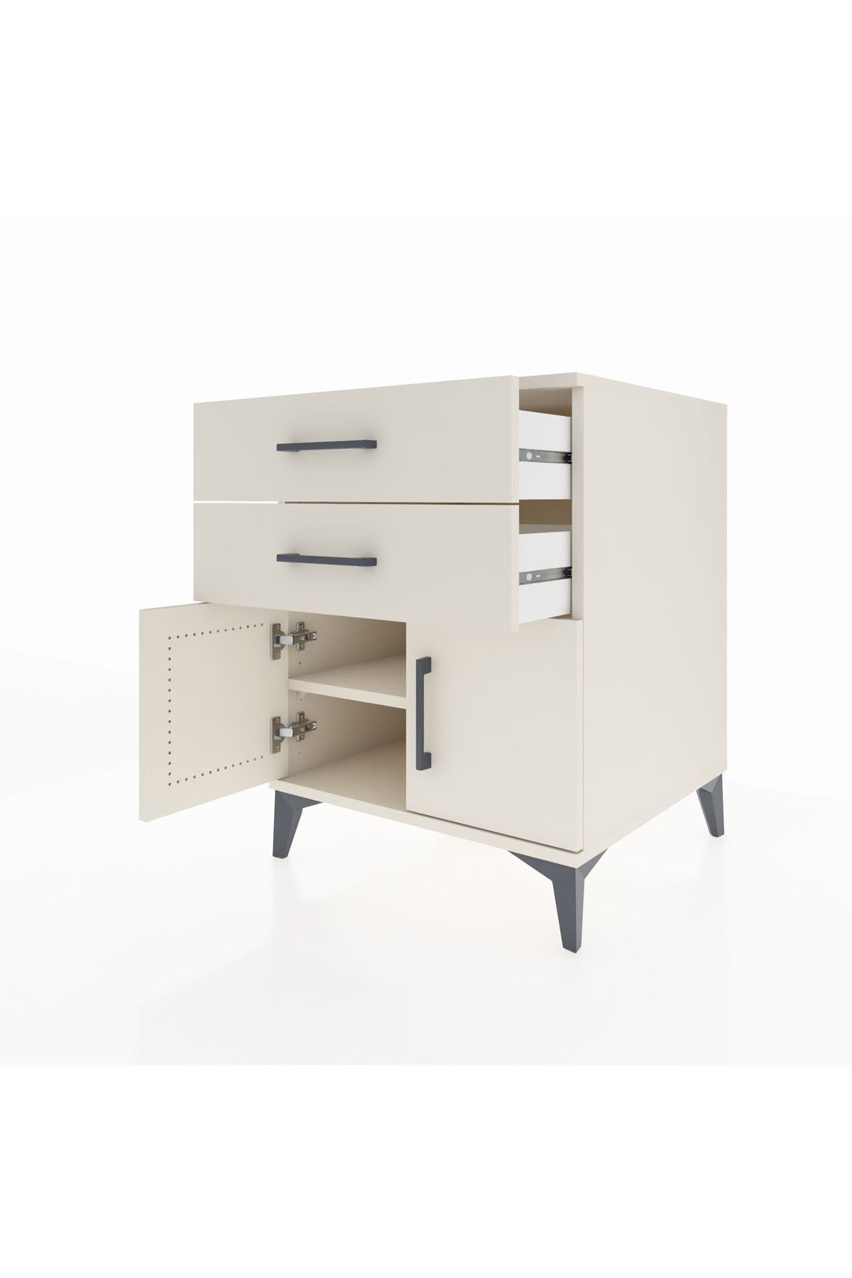 Kronos Komodin Tek Raflı 2 Çekmeceli 2 Kapaklı 60x59x80 Aytaşı-Aytaşı