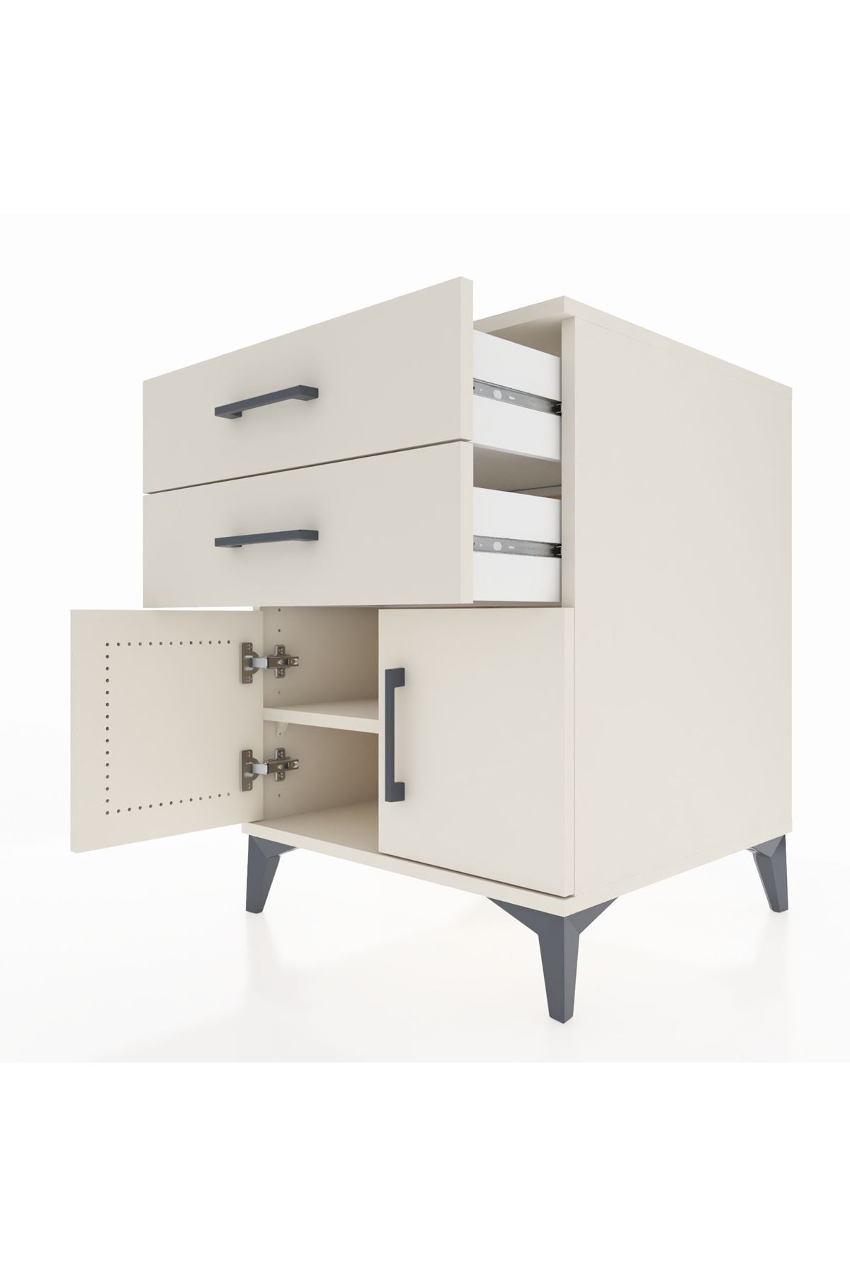 Kronos Komodin Tek Raflı 2 Çekmeceli 2 Kapaklı 60x59x80 Aytaşı-Aytaşı