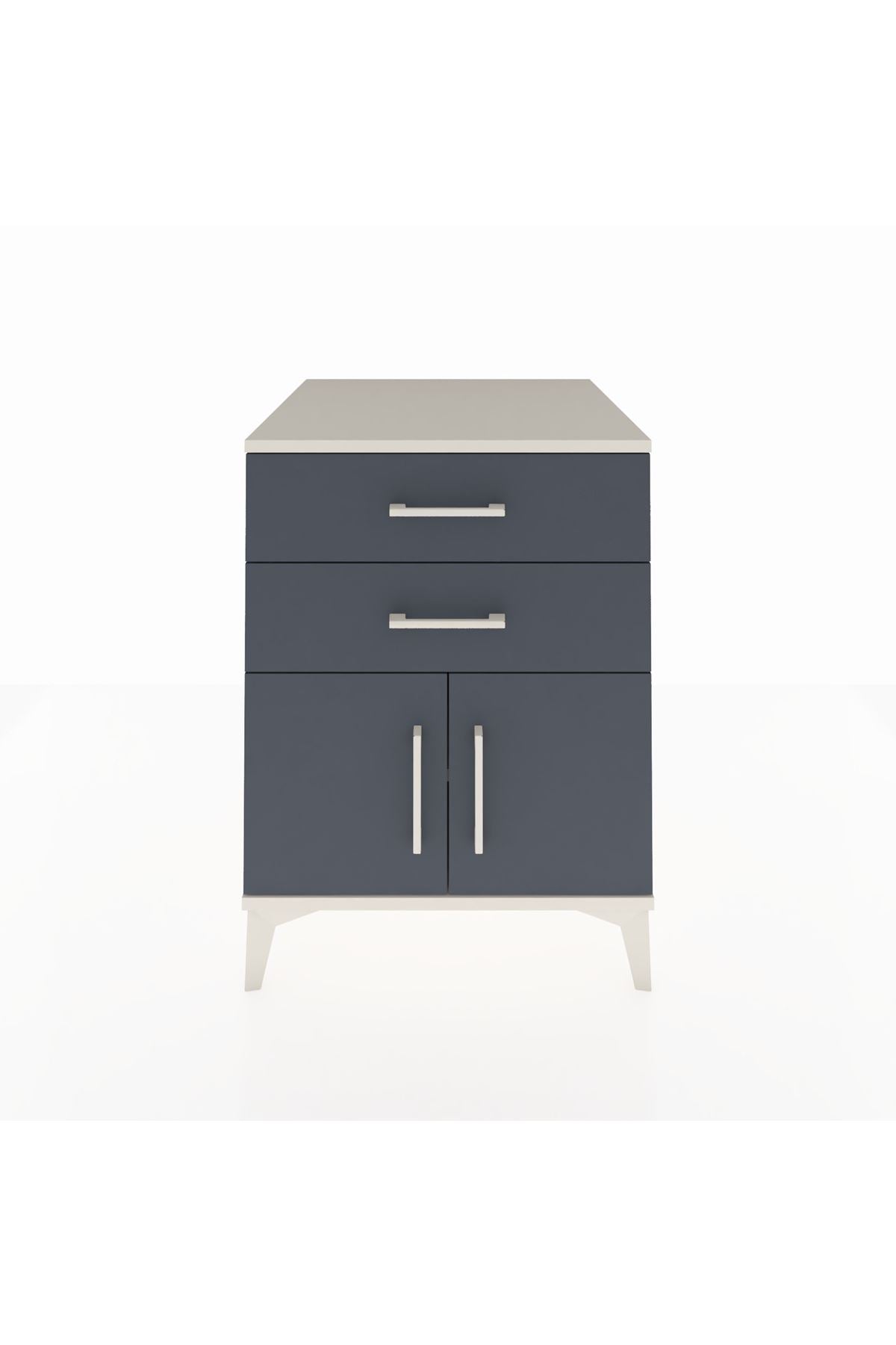 Kronos Komodin Tek Raflı 2 Çekmeceli 2 Kapaklı 60x59x80 Aytaşı-Antrasit