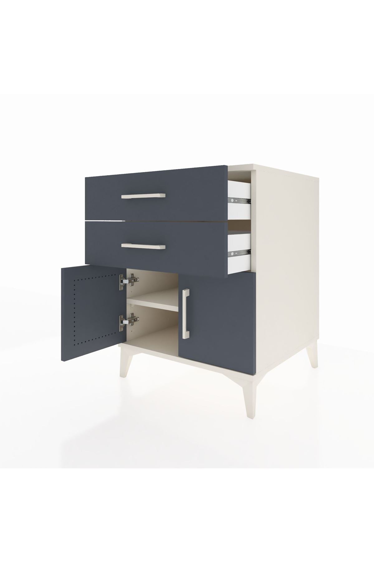 Kronos Komodin Tek Raflı 2 Çekmeceli 2 Kapaklı 60x59x80 Aytaşı-Antrasit