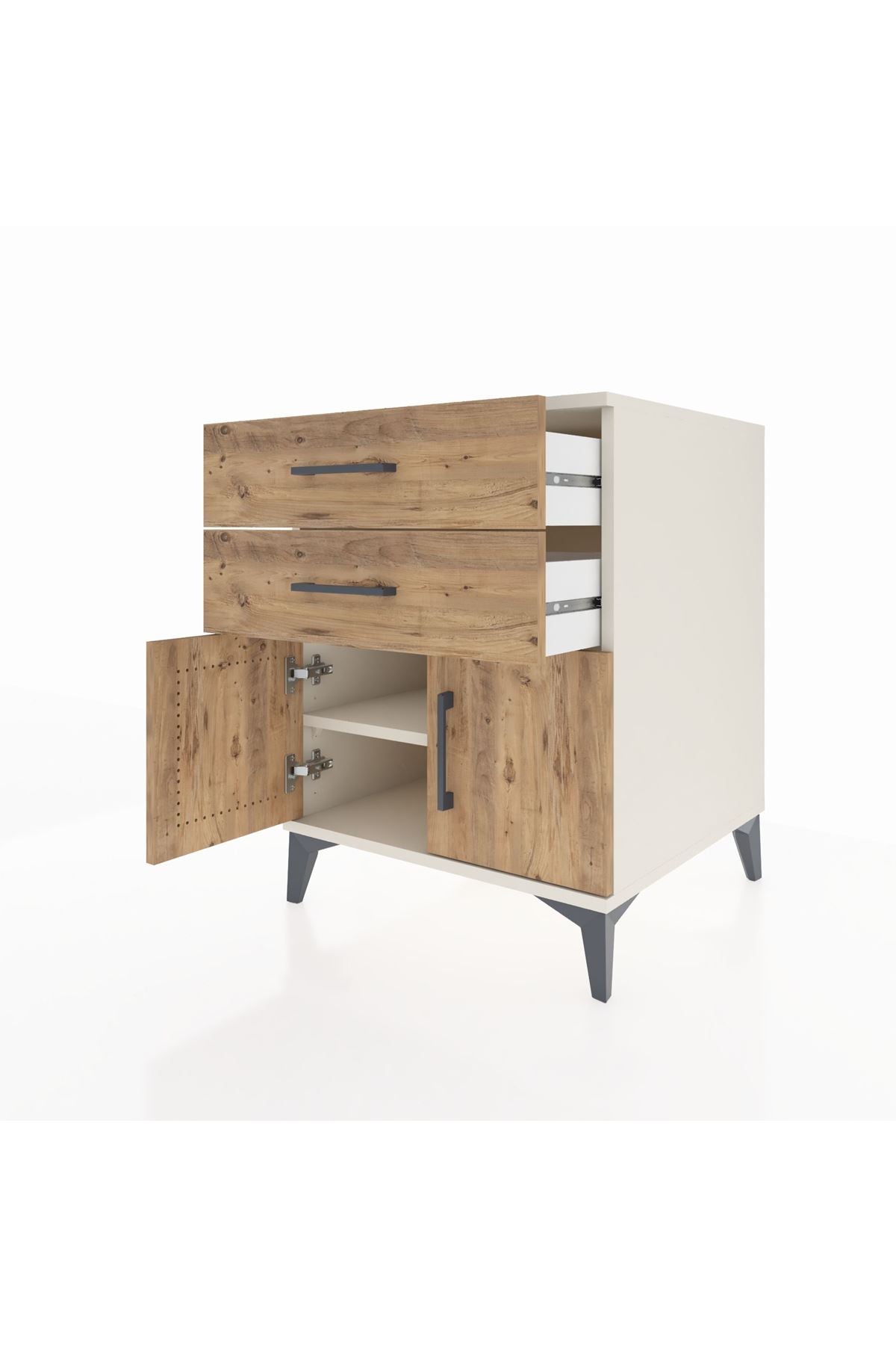 Kronos Komodin Tek Raflı 2 Çekmeceli 2 Kapaklı 60x59x80 Aytaşı-Çam