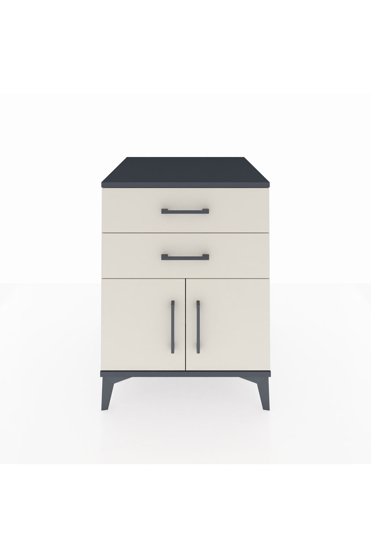 Kronos Komodin Tek Raflı 2 Çekmeceli 2 Kapaklı 60x59x80 Antrasit-Aytaşı