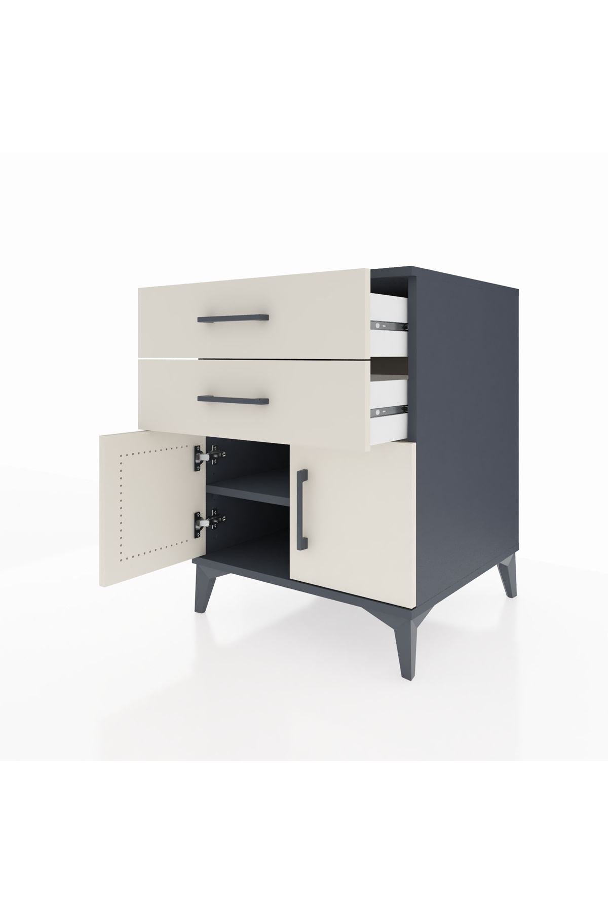 Kronos Komodin Tek Raflı 2 Çekmeceli 2 Kapaklı 60x59x80 Antrasit-Aytaşı