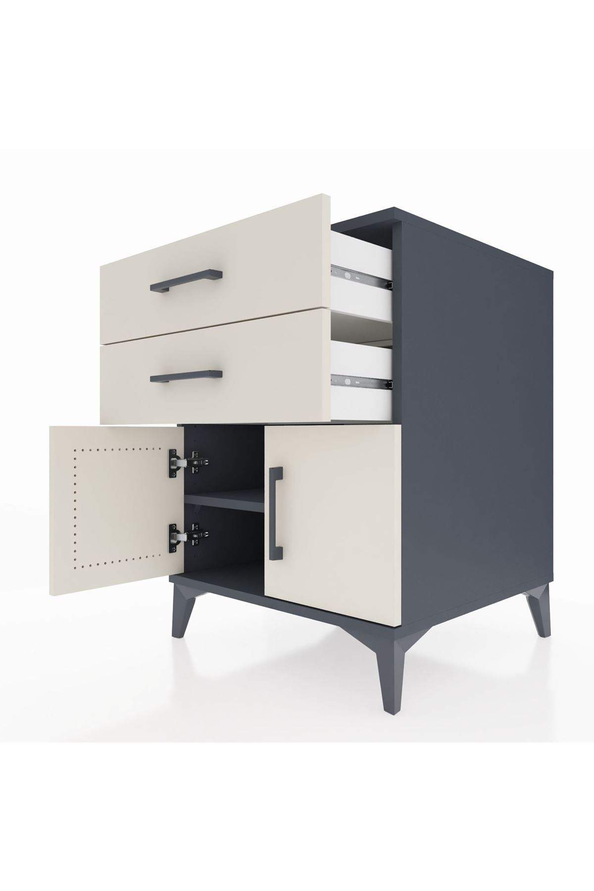 Kronos Komodin Tek Raflı 2 Çekmeceli 2 Kapaklı 60x59x80 Antrasit-Aytaşı