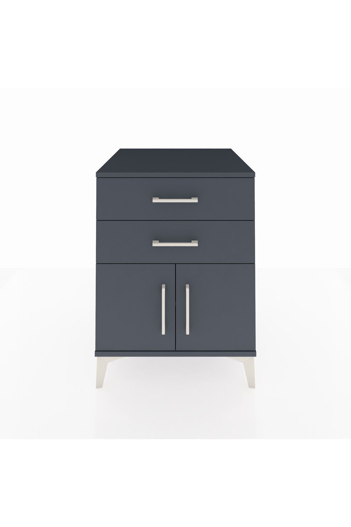 Kronos Komodin Tek Raflı 2 Çekmeceli 2 Kapaklı 60x59x80 Antrasit-Antrasit