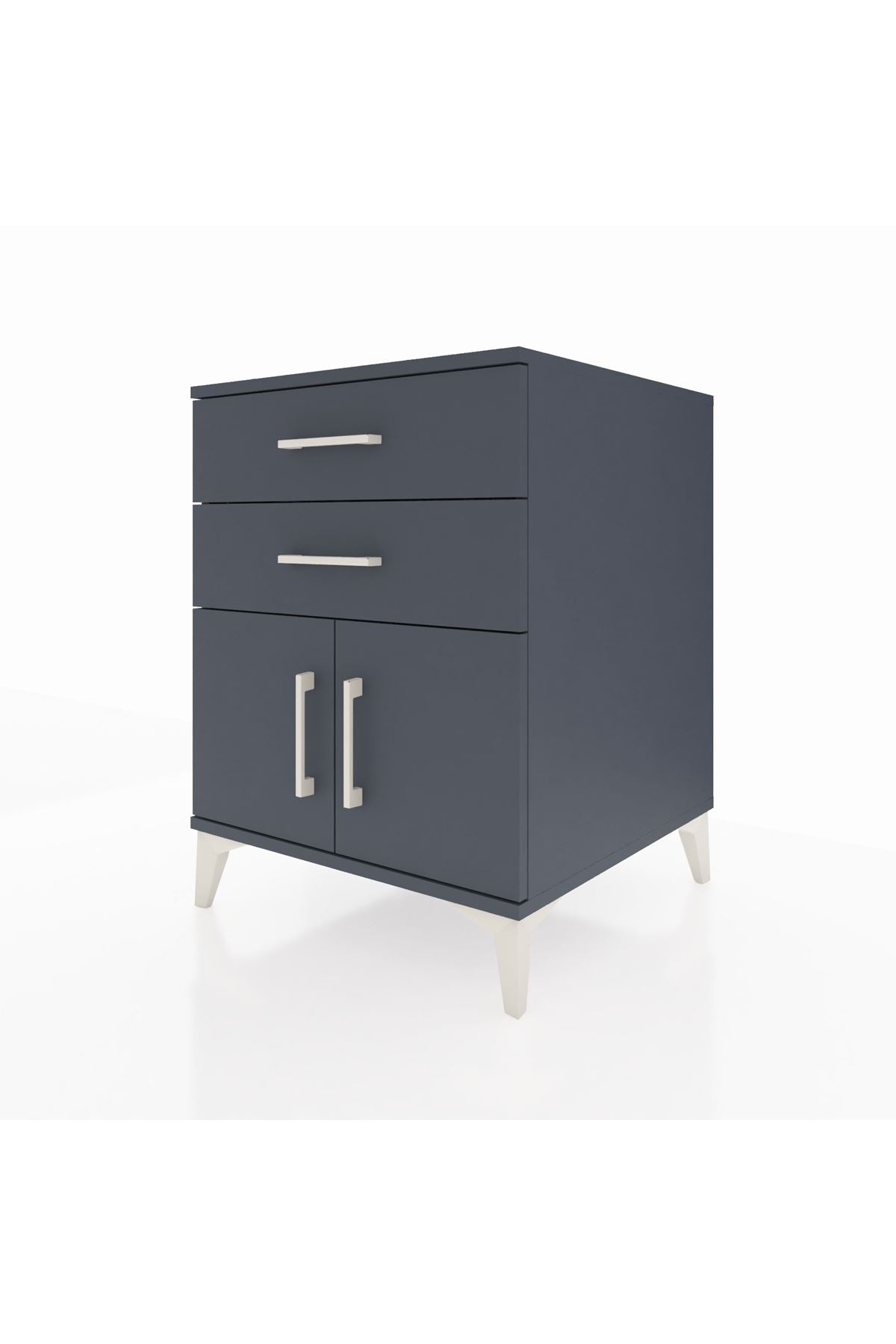 Kronos Komodin Tek Raflı 2 Çekmeceli 2 Kapaklı 60x59x80 Antrasit-Antrasit