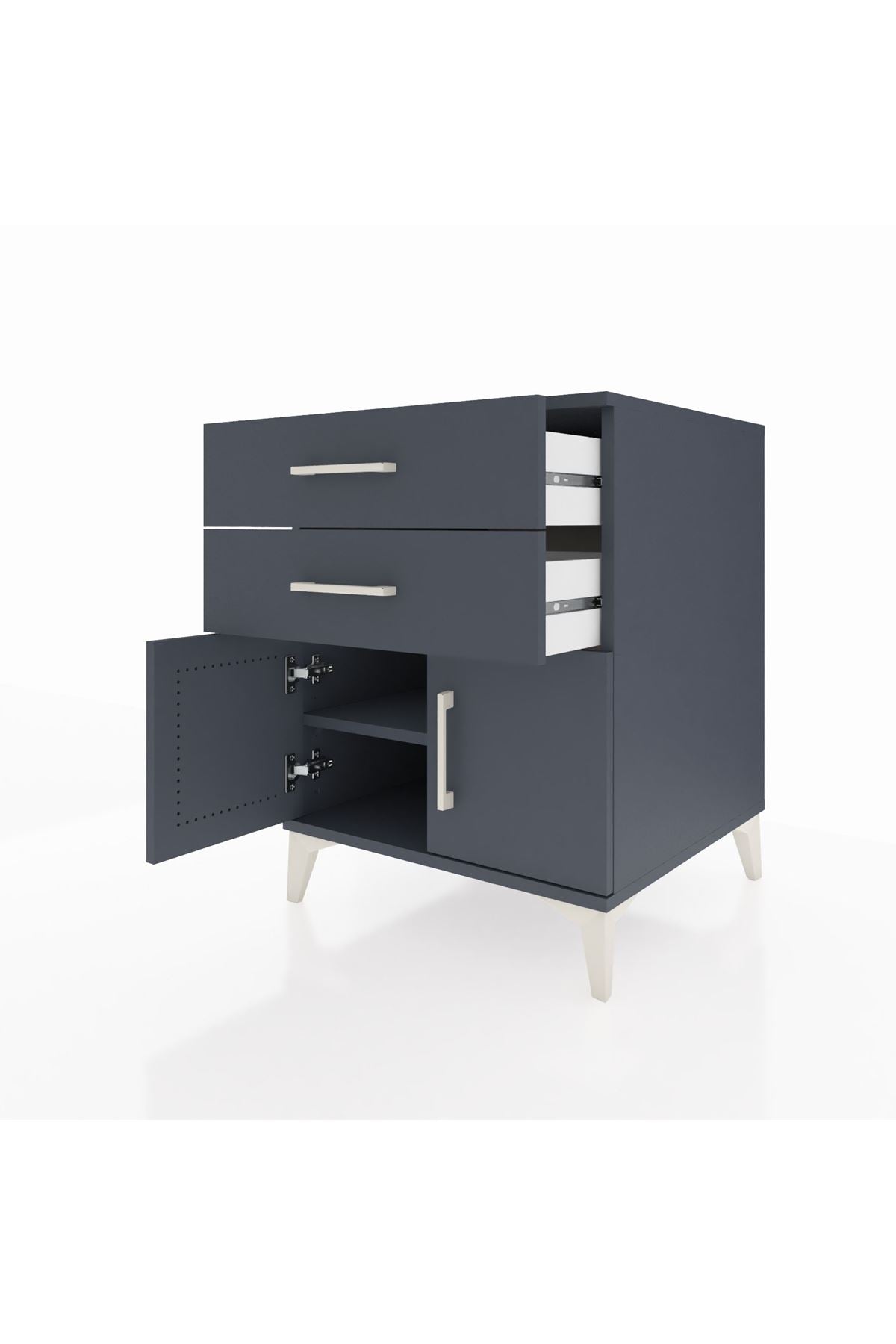 Kronos Komodin Tek Raflı 2 Çekmeceli 2 Kapaklı 60x59x80 Antrasit-Antrasit