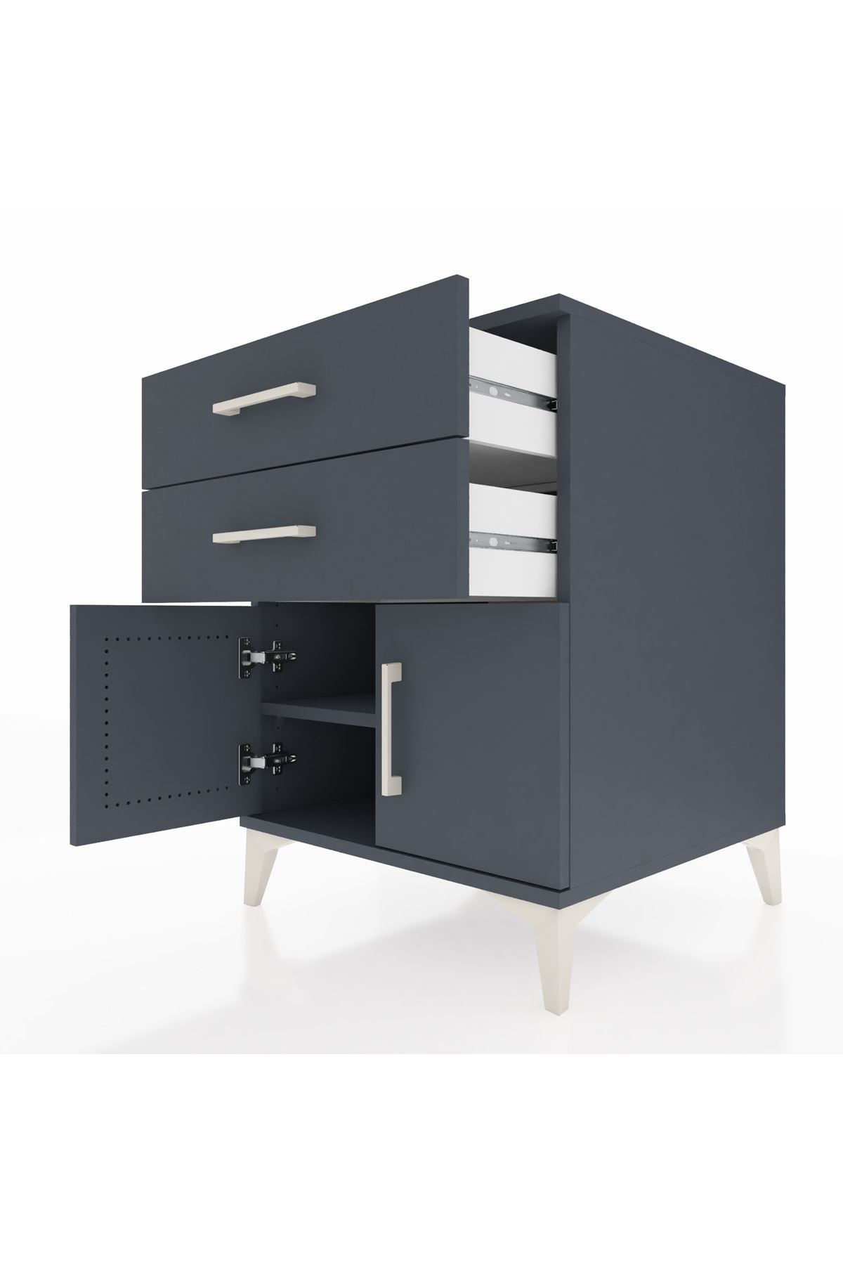 Kronos Komodin Tek Raflı 2 Çekmeceli 2 Kapaklı 60x59x80 Antrasit-Antrasit