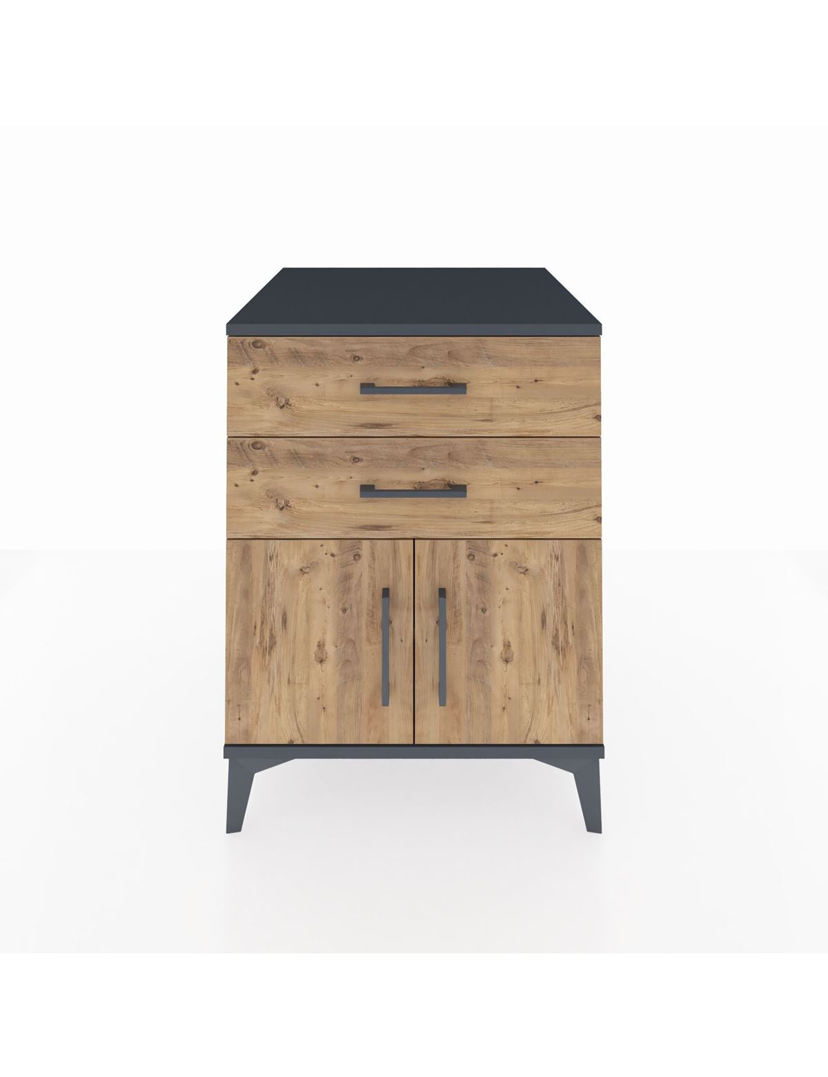 Kronos Komodin Tek Raflı 2 Çekmeceli 2 Kapaklı 60x59x80 Antrasit-Çam