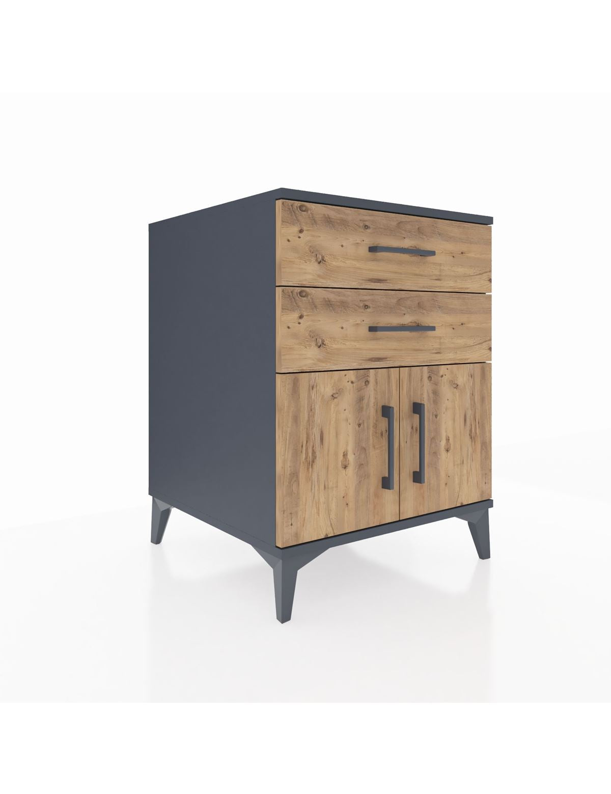 Kronos Komodin Tek Raflı 2 Çekmeceli 2 Kapaklı 60x59x80 Antrasit-Çam